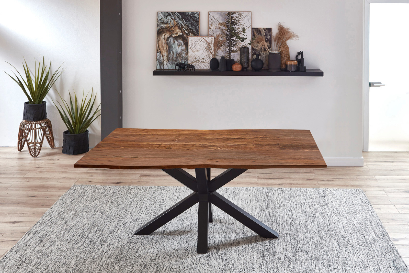 Esstisch Baumkante Akazie Nussbaum 160 x 85 cm schwarz QUINCY