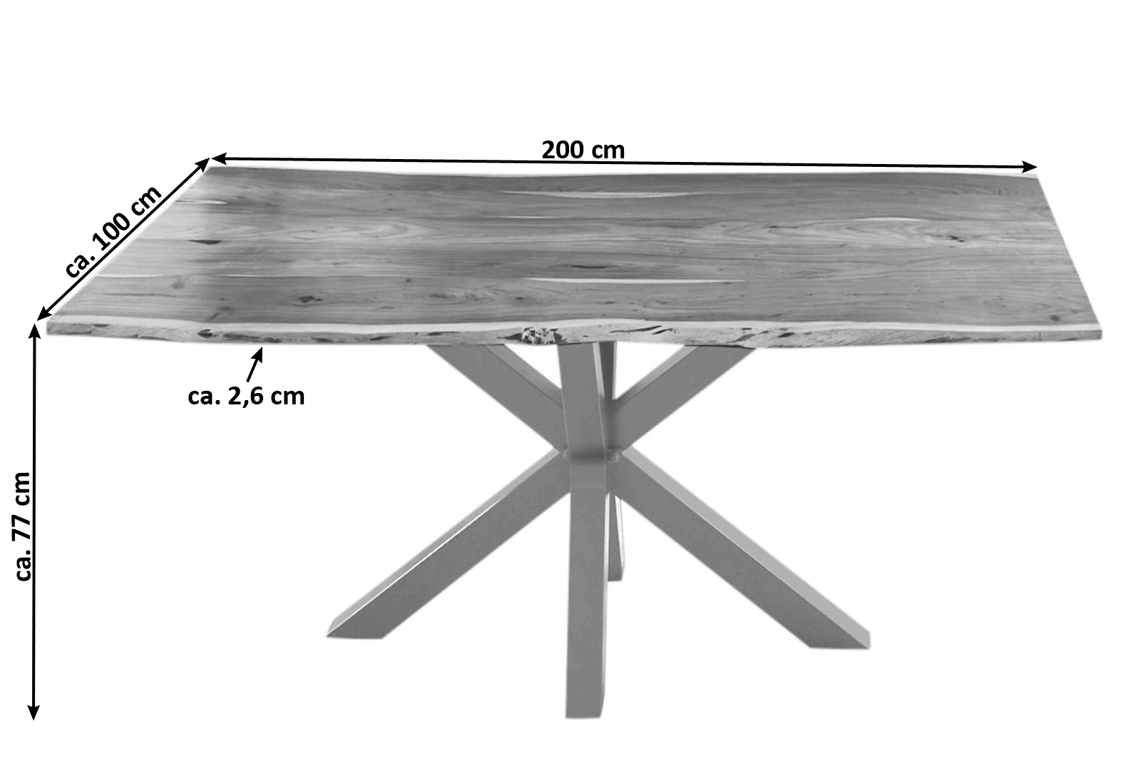 B-Ware Esstisch Baumkante Akazie Natur 200 x 100 cm silber QUINCY – Bild 3
