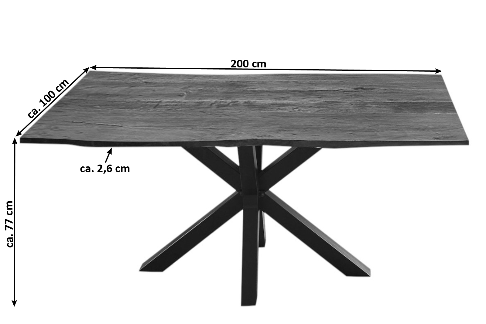 Esstisch Baumkante Akazie Nussbaum 200 x 100 cm schwarz QUINCY – Bild 3