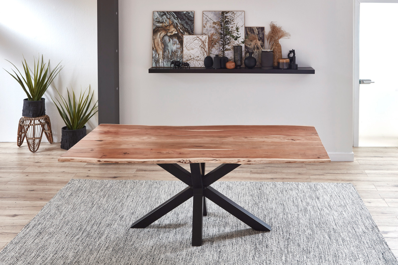 Esstisch Baumkante Akazie Natur 220 x 100 cm schwarz QUINCY