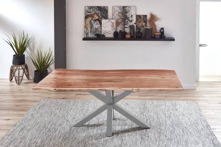 B-Ware Esstisch Baumkante Akazie Natur 240 x 100 cm silber QUINCY