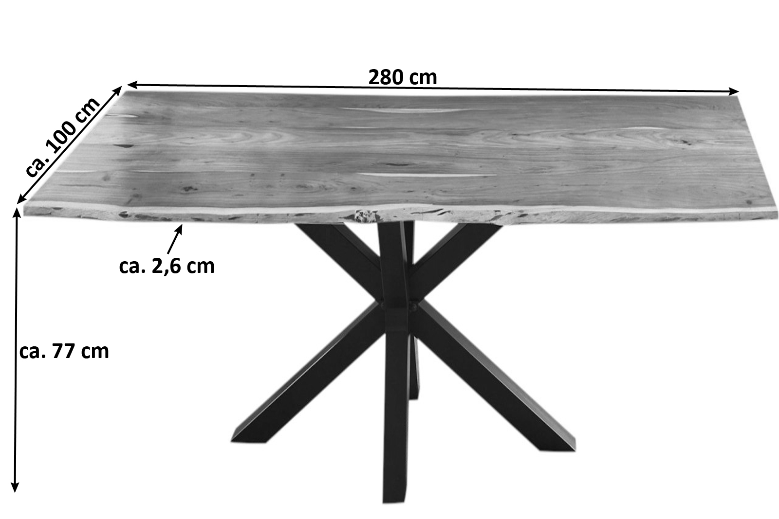 Esstisch Baumkante Akazie Natur 280 x 100 cm Spider-Gestell schwarz QUINCY – Bild 3