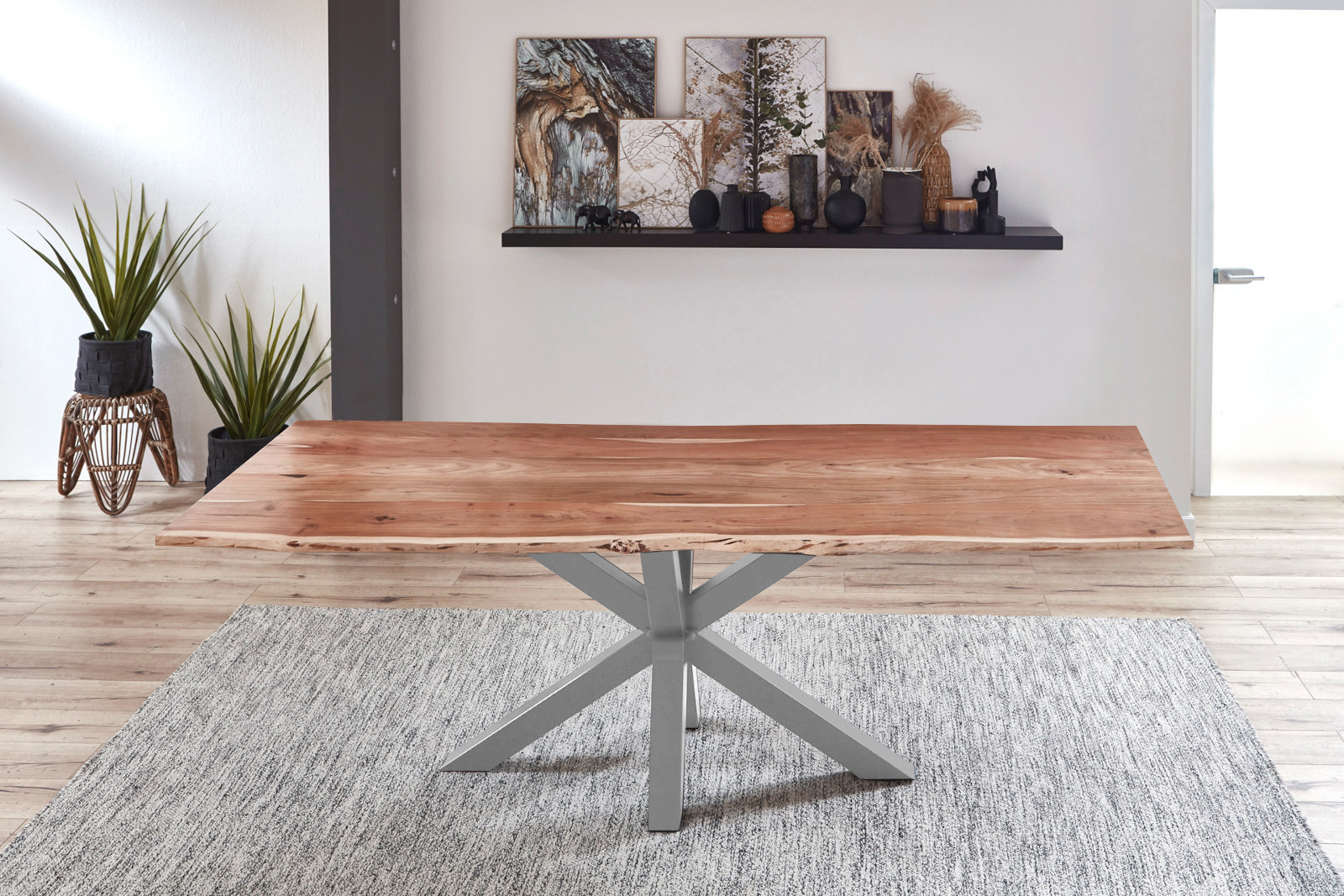 Esstisch Baumkante Akazie Natur 280 x 100 cm silber QUINCY