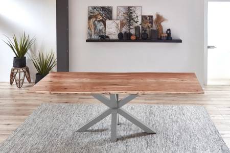 B-Ware Esstisch Baumkante Akazie Natur 280 x 100 cm silber QUINCY