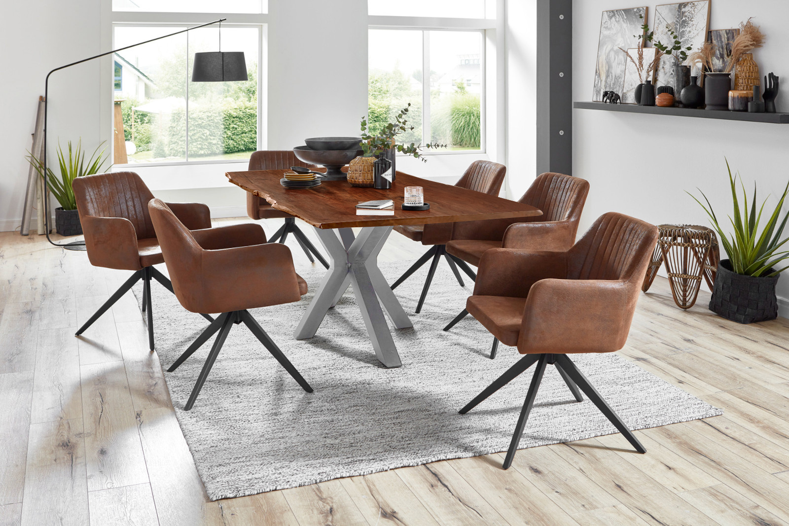 Esstisch Baumkante Akazie Nussbaum 280 x 100 cm silber QUINCY – Bild 5