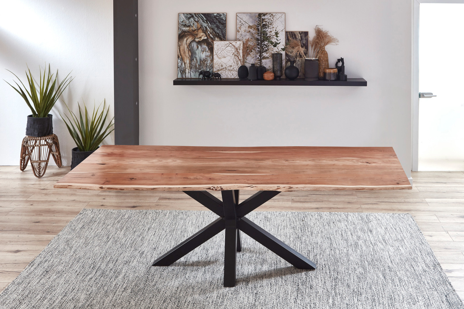 B-Ware Esstisch Baumkante Akazie Natur 300 x 100 cm schwarz QUINCY