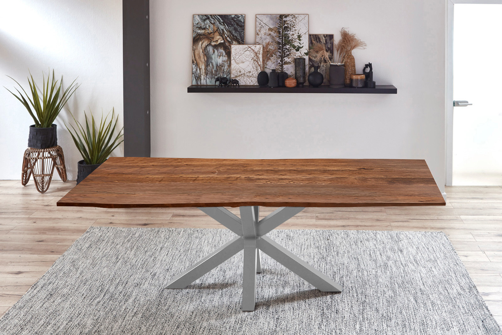 Esstisch Baumkante Akazie Nussbaum 300 x 100 cm silber QUINCY