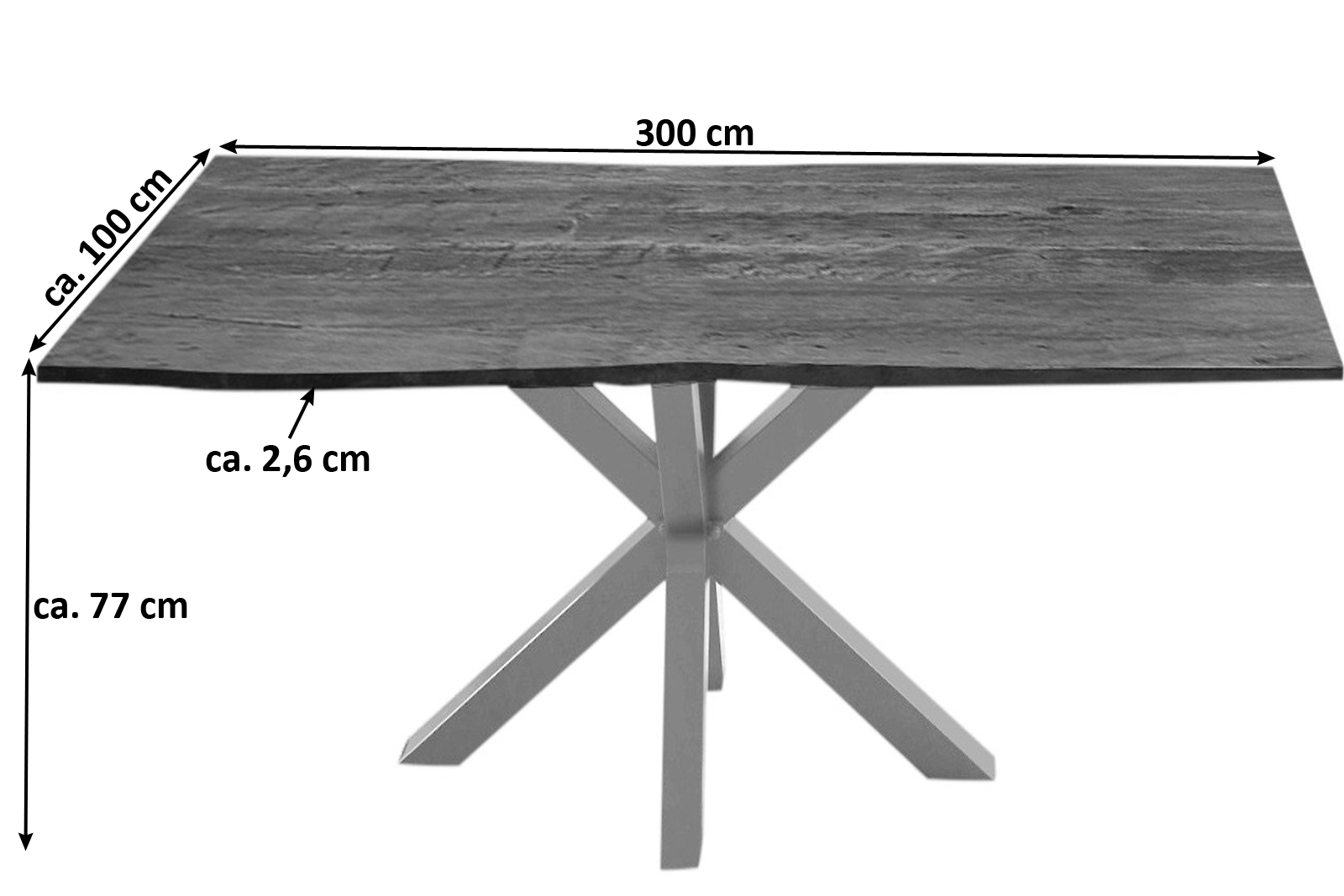 B-Ware Esstisch Baumkante Akazie Nussbaum 300 x 100 cm silber QUINCY – Bild 3