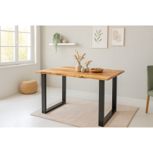 Esstisch Baumkante 120 x 80 cm massiv Akazie natur U-Gestell schwarz QUINTUS