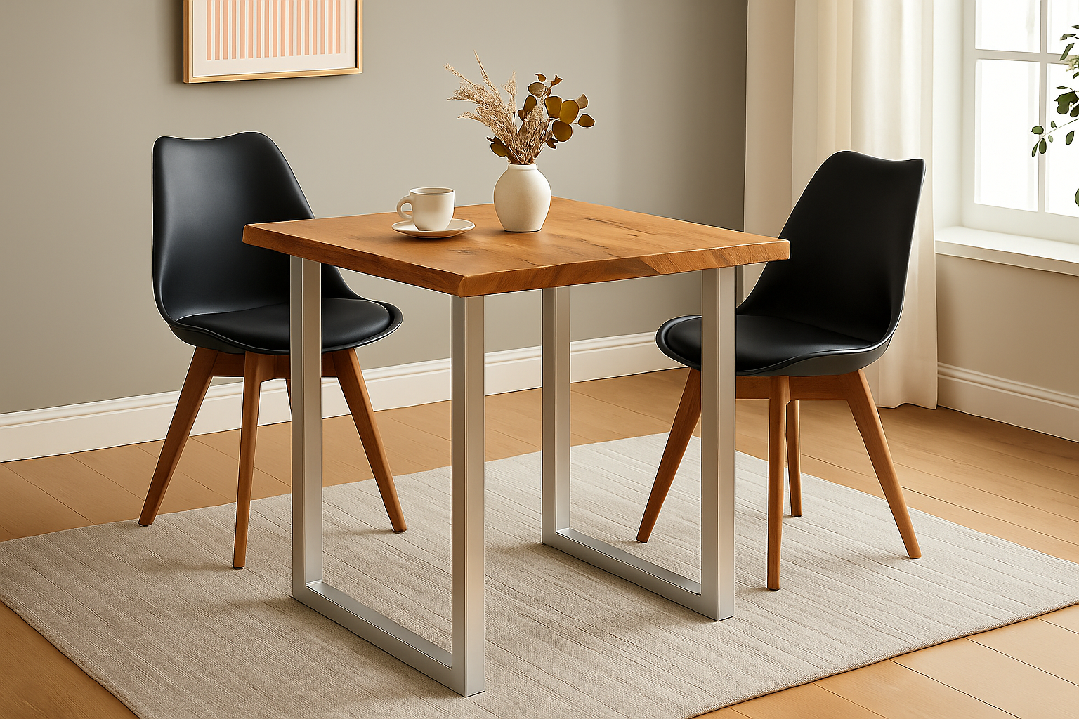 Esstisch Baumkante 80 x 80 cm massiv Akazie natur U-Gestell silber QUINTUS – Bild 6