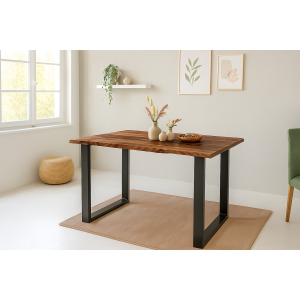 Esstisch Baumkante 120 x 80 cm massiv Akazie nussbaum U-Gestell schwarz QUINTUS