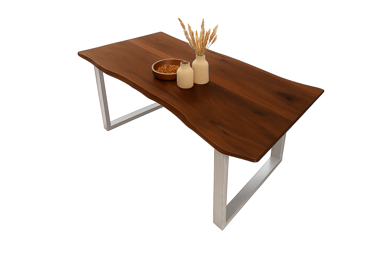 Esstisch Baumkante 260 x 100 cm massiv Akazie nussbaum U-Gestell silber QUINTUS – Bild 3