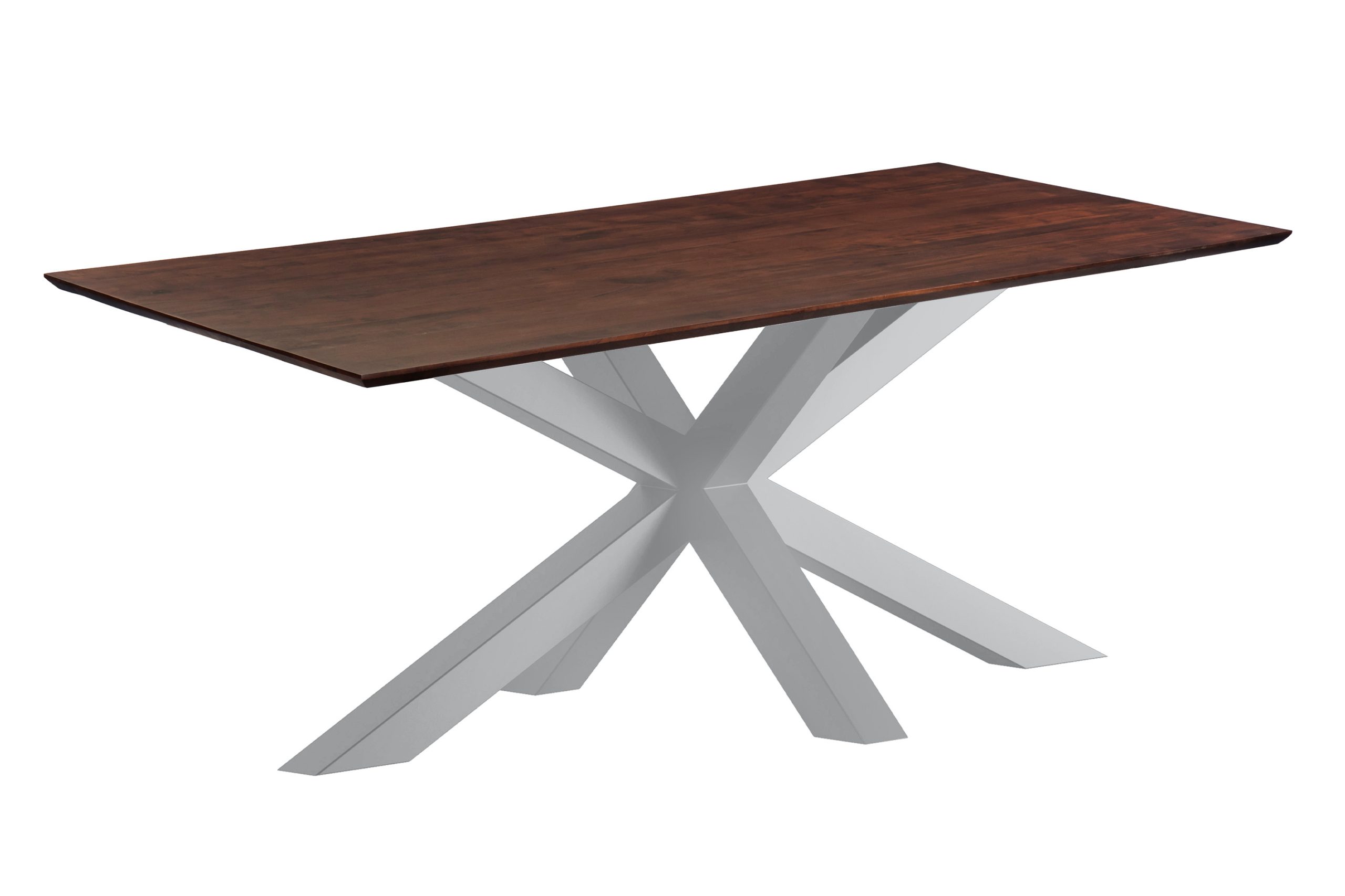 Esstisch 180x90 cm Akazie massiv kastaniefarben Schweizer Kante Spider-Gestell silber RITA – Bild 2