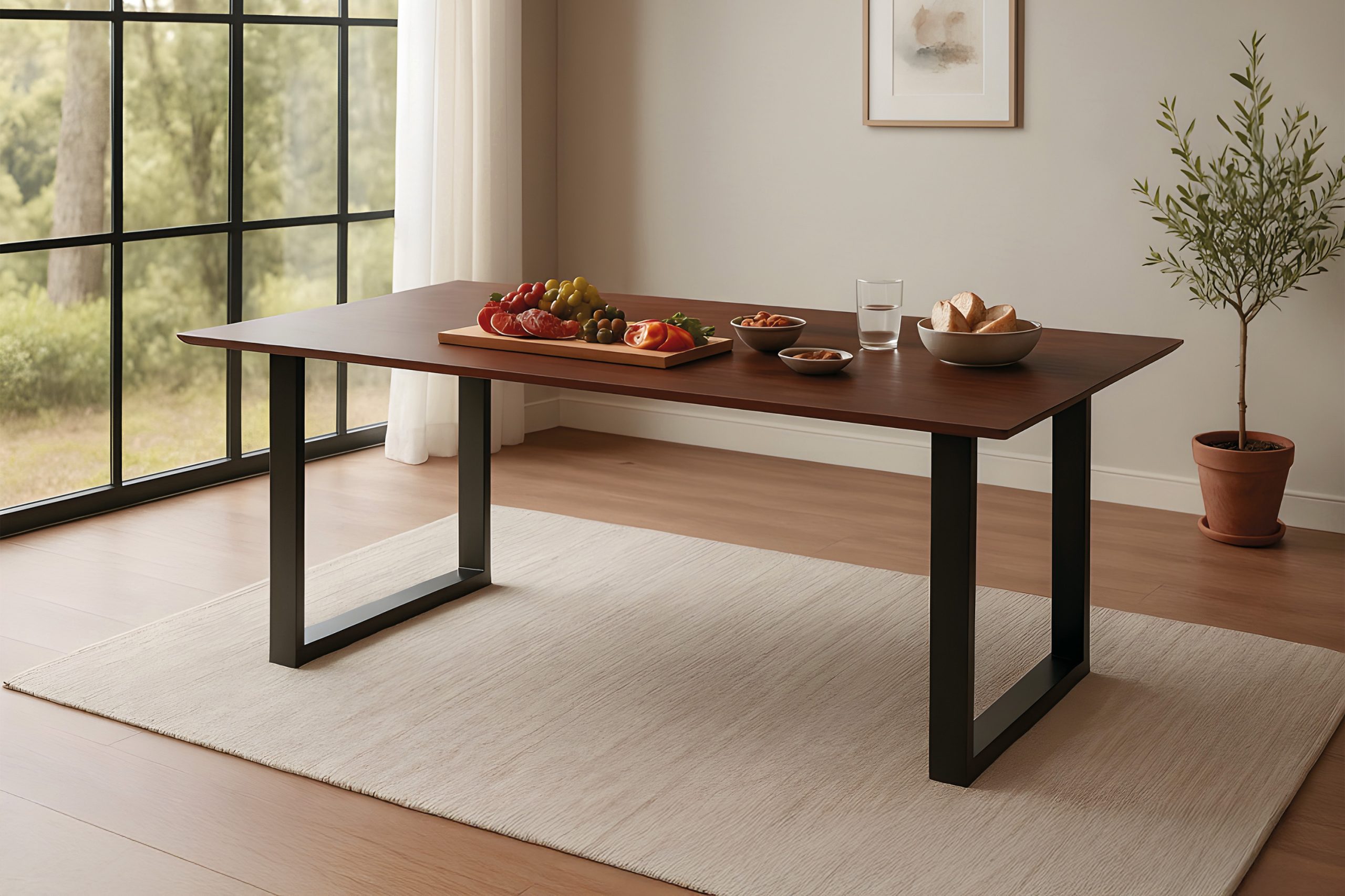 Esstisch 200x100 cm Akazie massiv kastaniefarben Schweizer Kante U-Gestell schwarz RITA