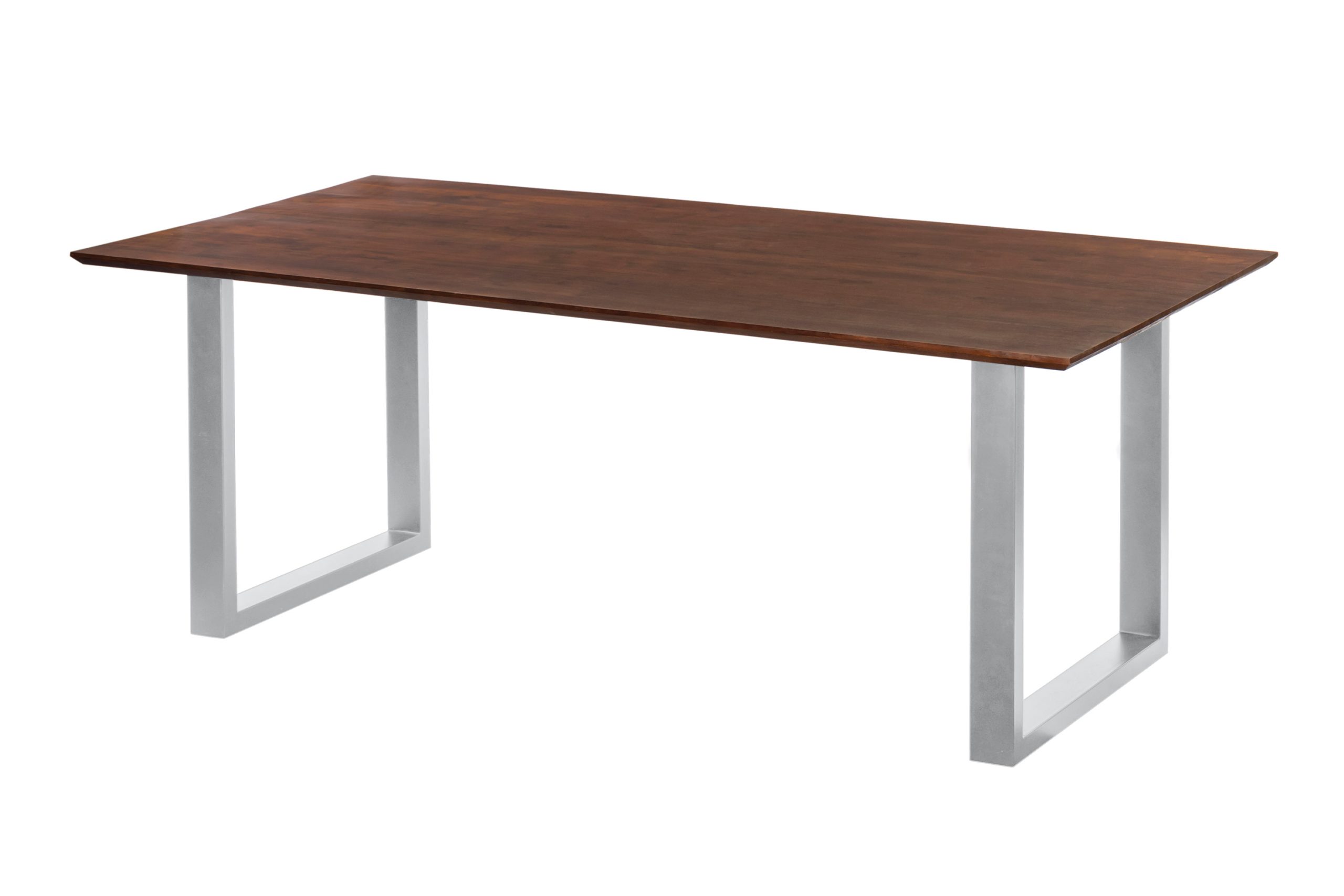 Esstisch 200x100 cm Akazie massiv kastaniefarben Schweizer Kante U-Gestell silber RITA – Bild 2