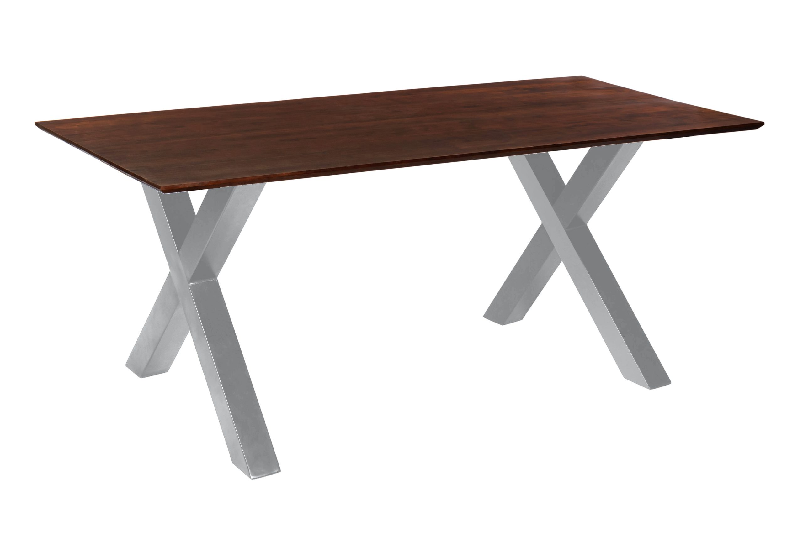 Esstisch 200x100 cm Akazie massiv kastaniefarben Schweizer Kante X-Gestell silber RITA – Bild 2