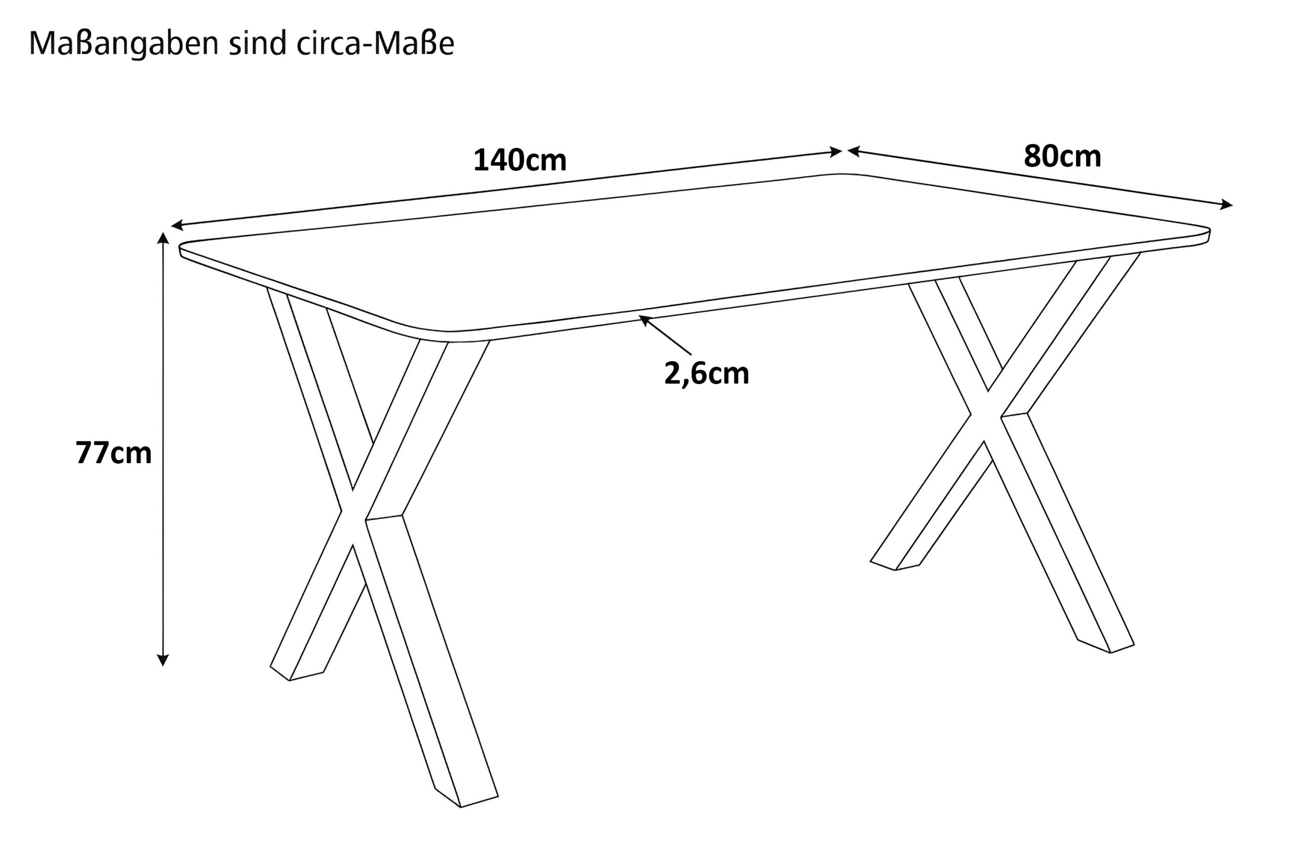 Esstisch 140 x 80 cm Akazie kastanienfarbig Schweizer Kante & abgerundete Ecken X-Gestell schwarz ROBERTO – Bild 4