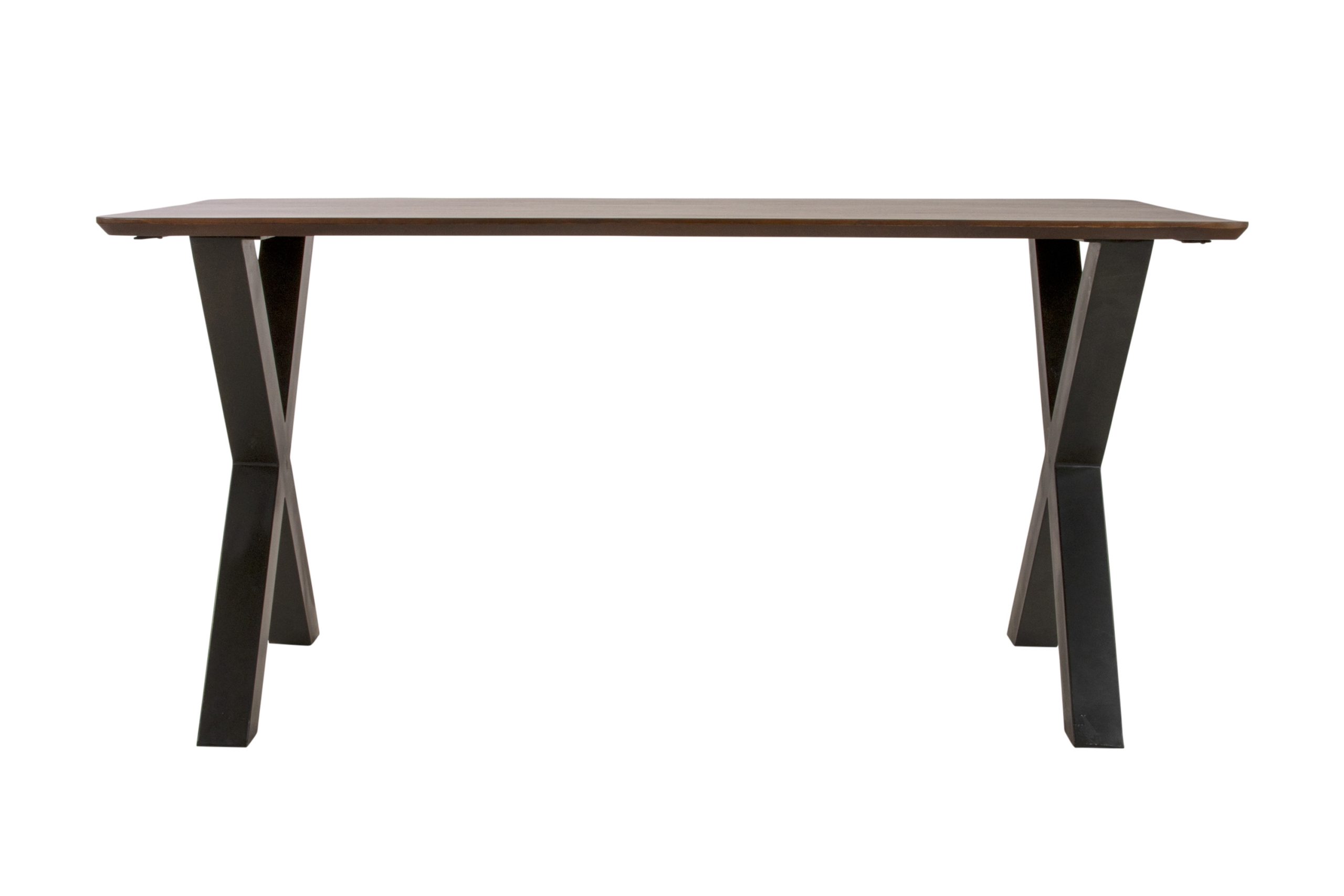 Esstisch 140 x 80 cm Akazie kastanienfarbig Schweizer Kante & abgerundete Ecken X-Gestell schwarz ROBERTO – Bild 6