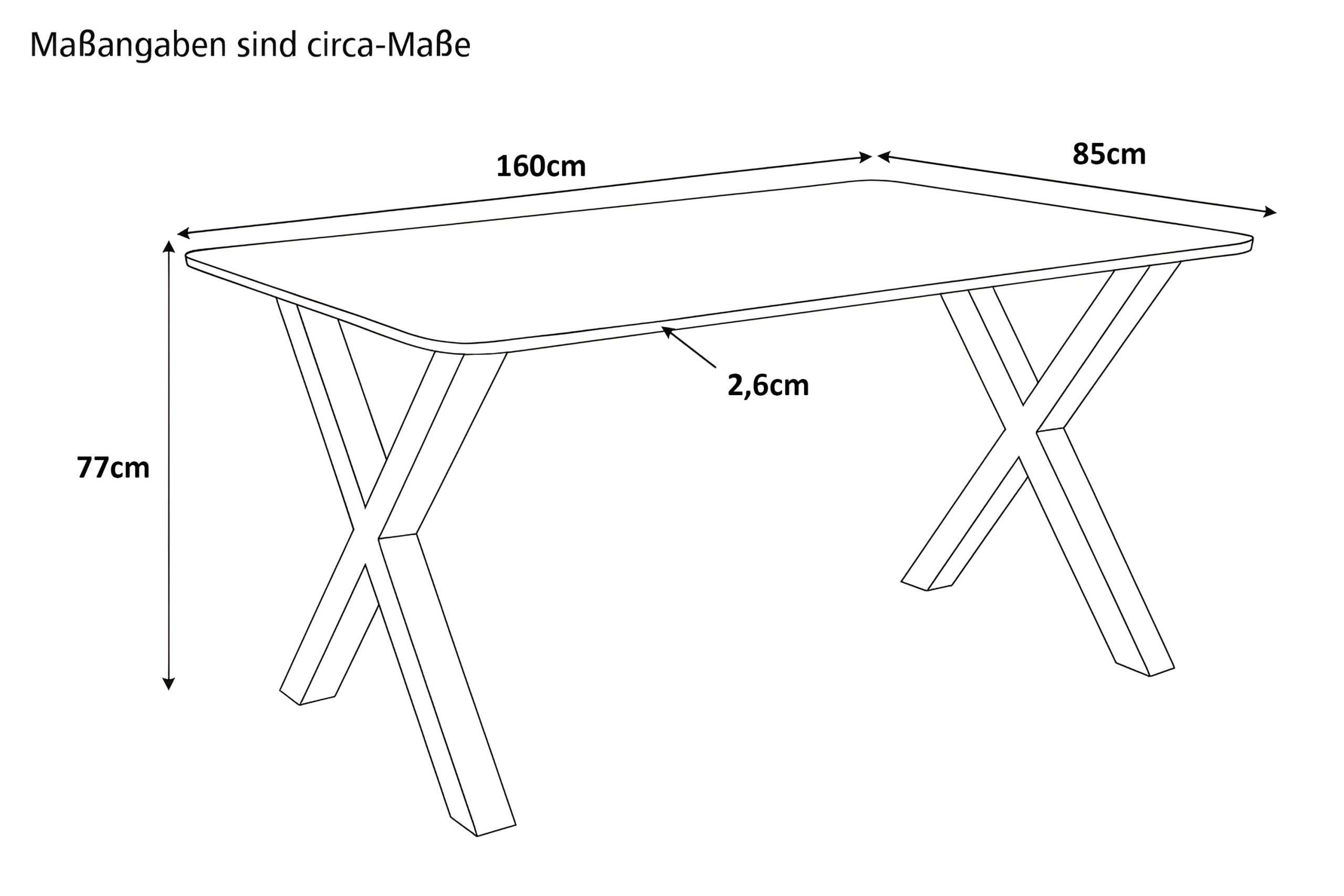 Esstisch 160 x 85 cm Akazie kastanienfarbig Schweizer Kante & abgerundete Ecken X-Gestell schwarz ROBERTO – Bild 4