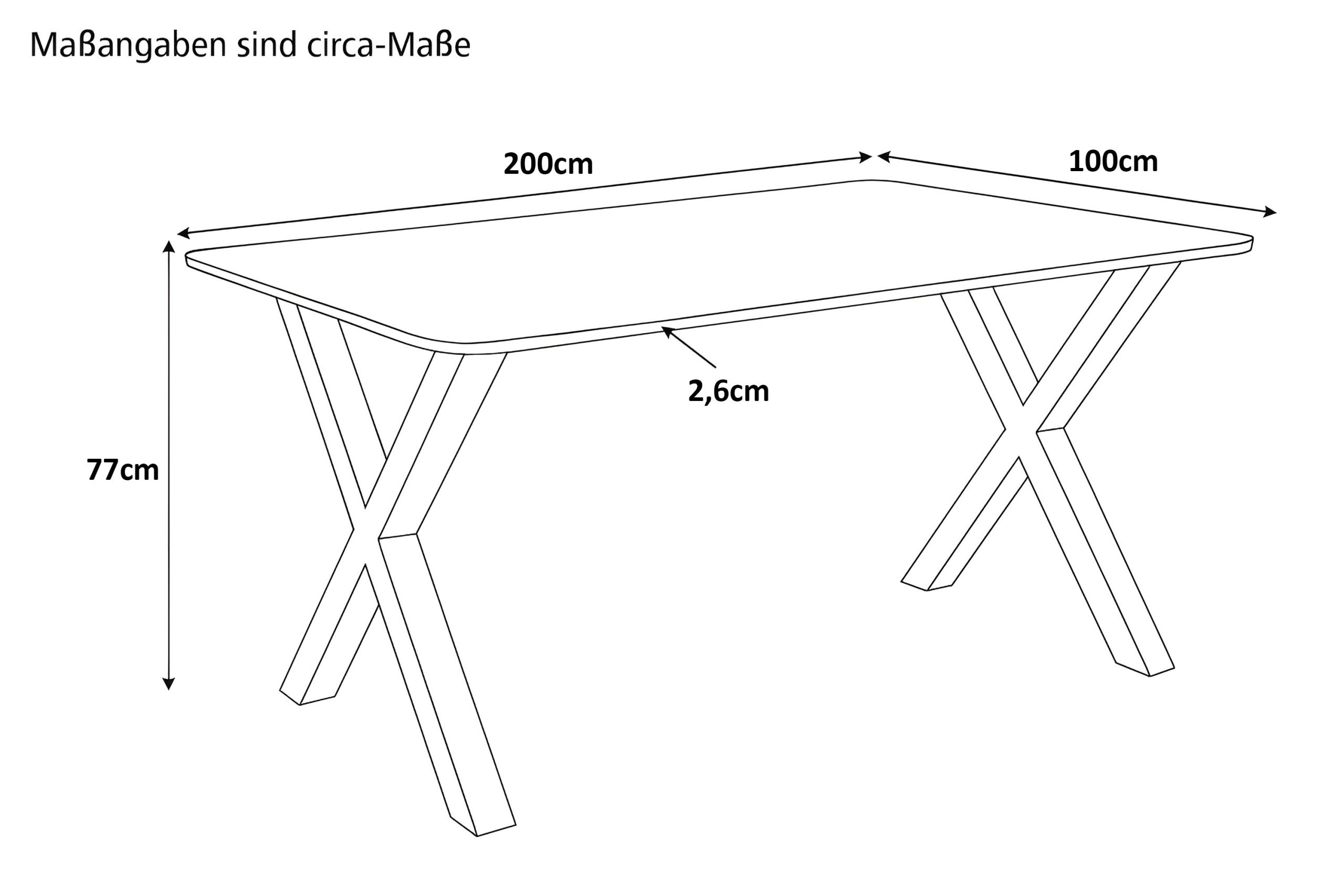 Esstisch 200 x 100 cm Akazie kastanienfarbig Schweizer Kante & abgerundete Ecken X-Gestell schwarz ROBERTO – Bild 4