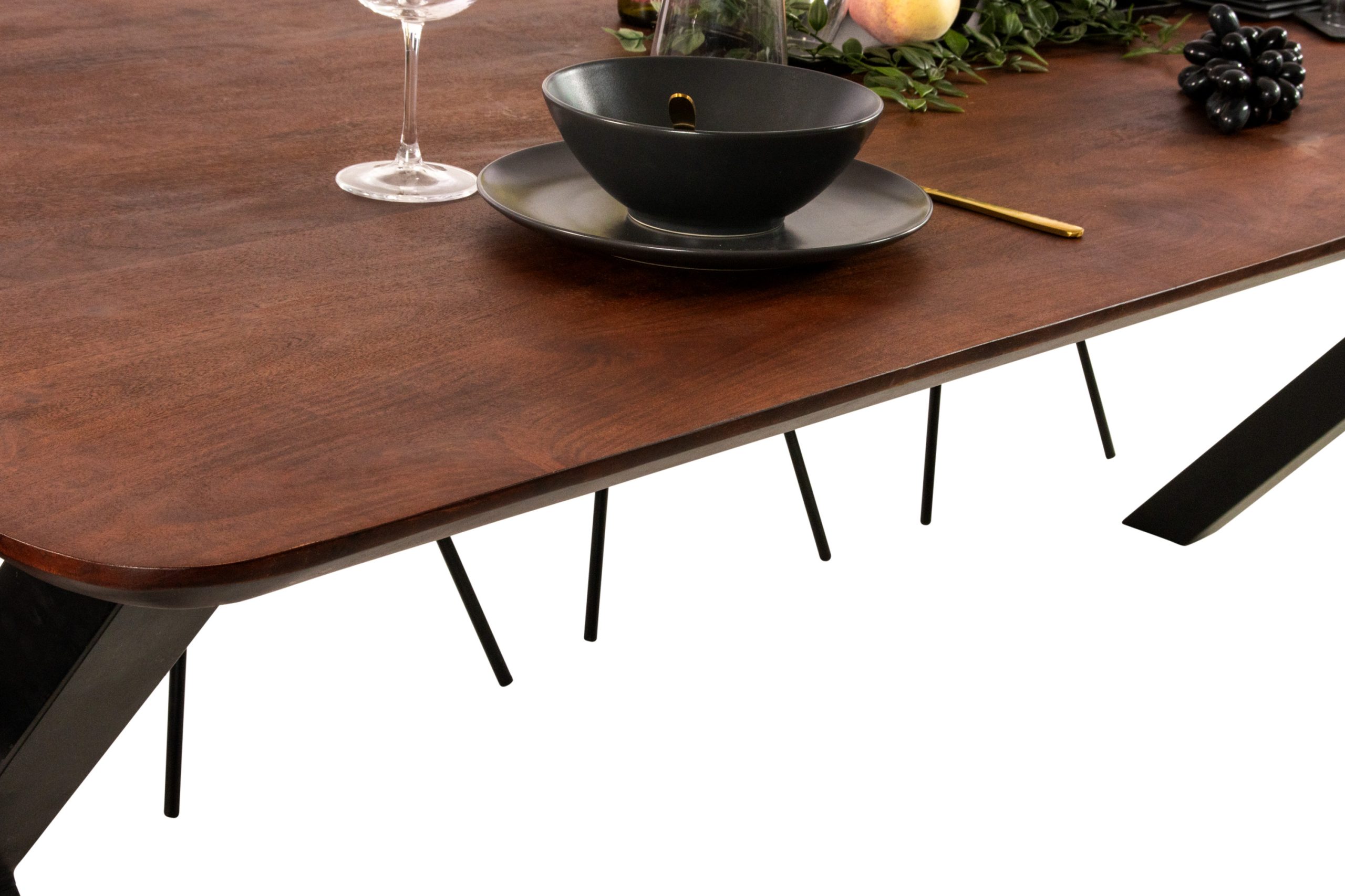 Esstisch 200 x 100 cm Akazie kastanienfarbig Schweizer Kante & abgerundete Ecken X-Gestell schwarz ROBERTO – Bild 7