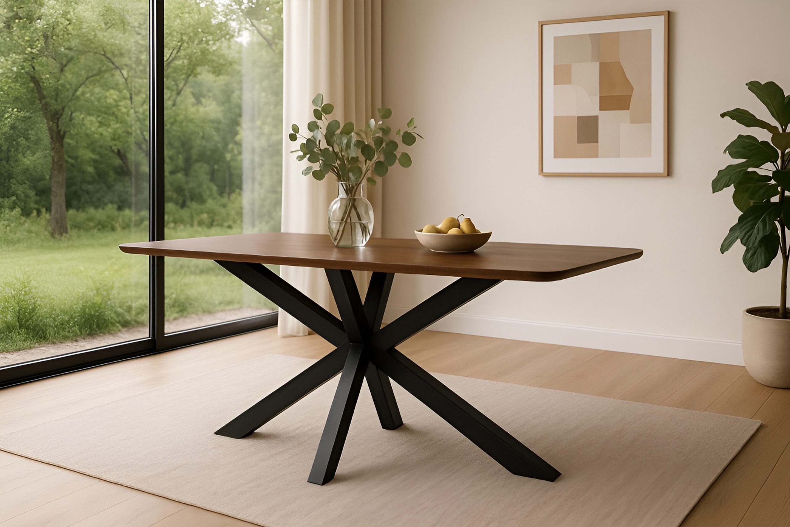 Esstisch 180 x 90 cm Akazie kastanienfarbig Schweizer Kante & abgerundete Ecken Spider-Gestell schwarz ROBERTO