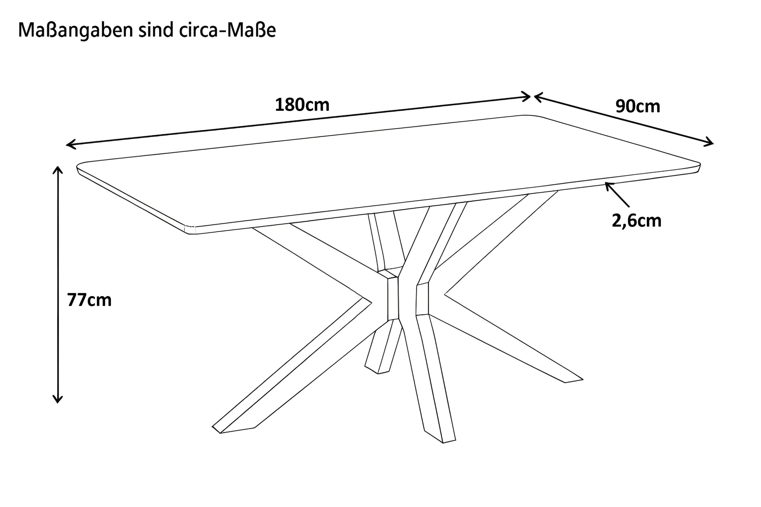Esstisch 180 x 90 cm Akazie kastanienfarbig Schweizer Kante & abgerundete Ecken Spider-Gestell schwarz ROBERTO – Bild 3