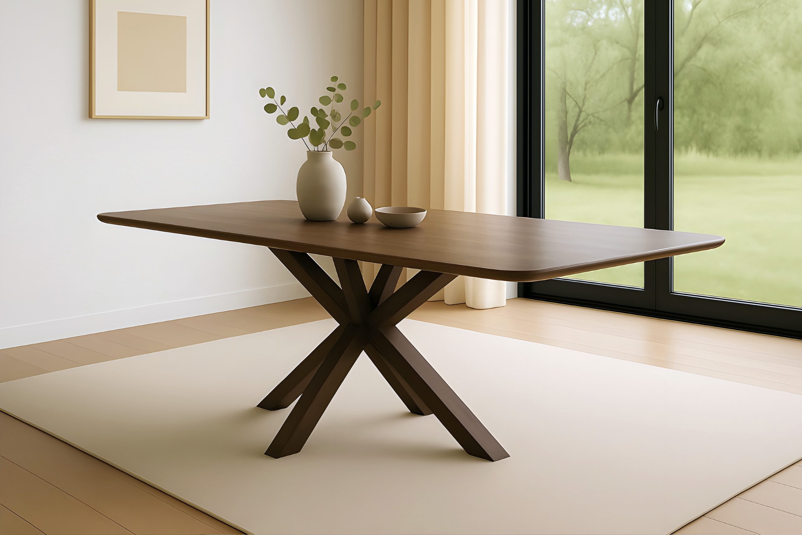 Esstisch 220 x 100 cm Akazie kastanienfarbig Schweizer Kante & abgerundete Ecken Spider-Gestell Holz kastanienfarbig ROBERTO