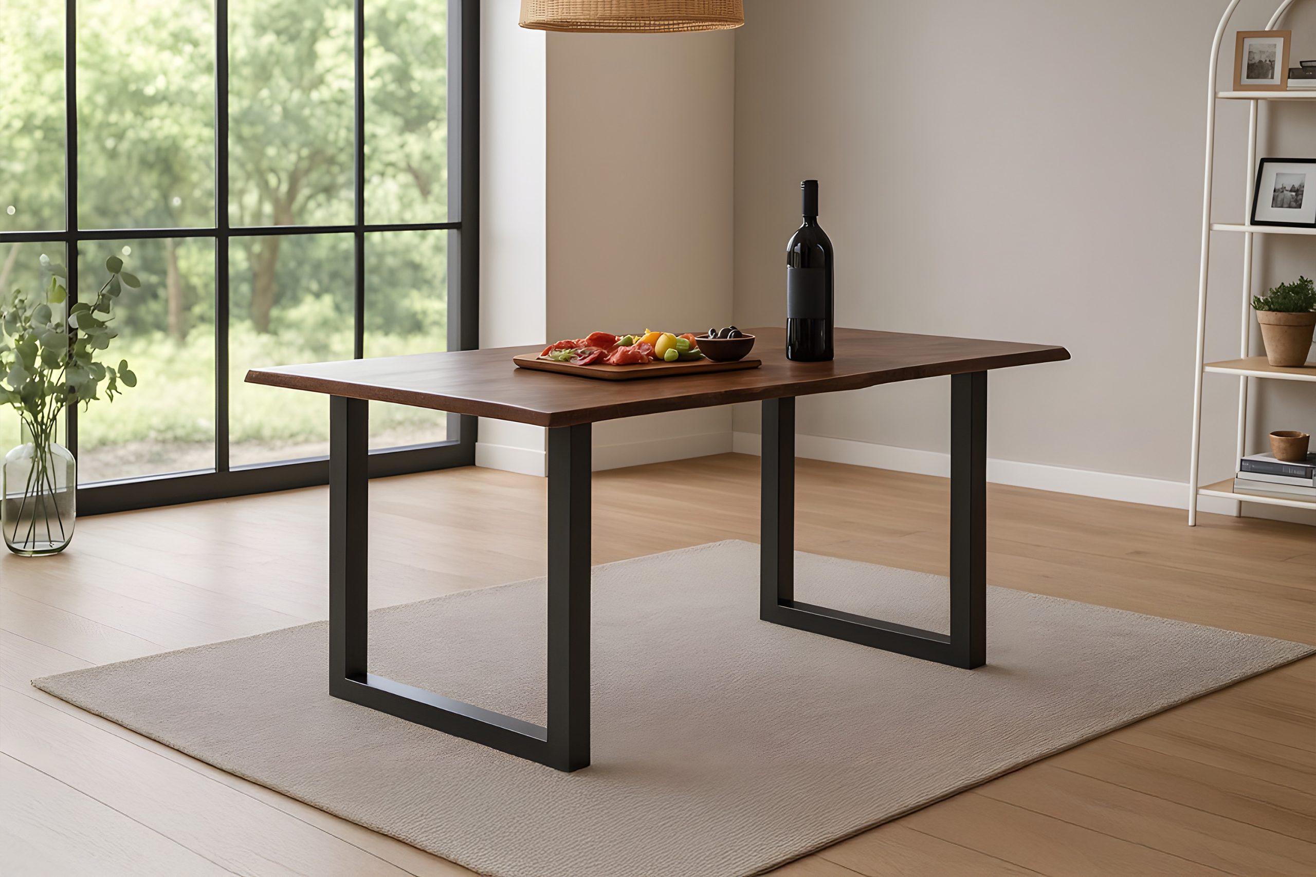 Esstisch Baumkante massiv Akazie kastaniefarben 140 x 80 cm U-Gestell schwarz ROXANA