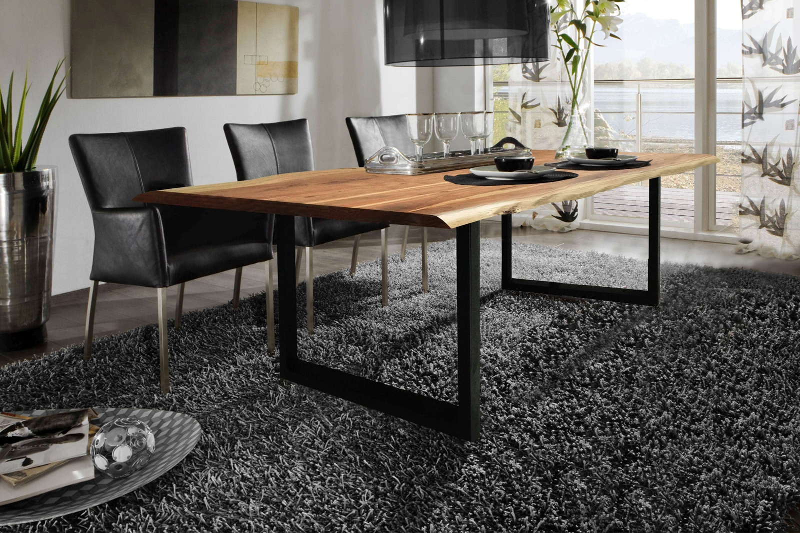 SIT Esstisch Baumkante massiv Akazie natur 240 x 100 schwarz