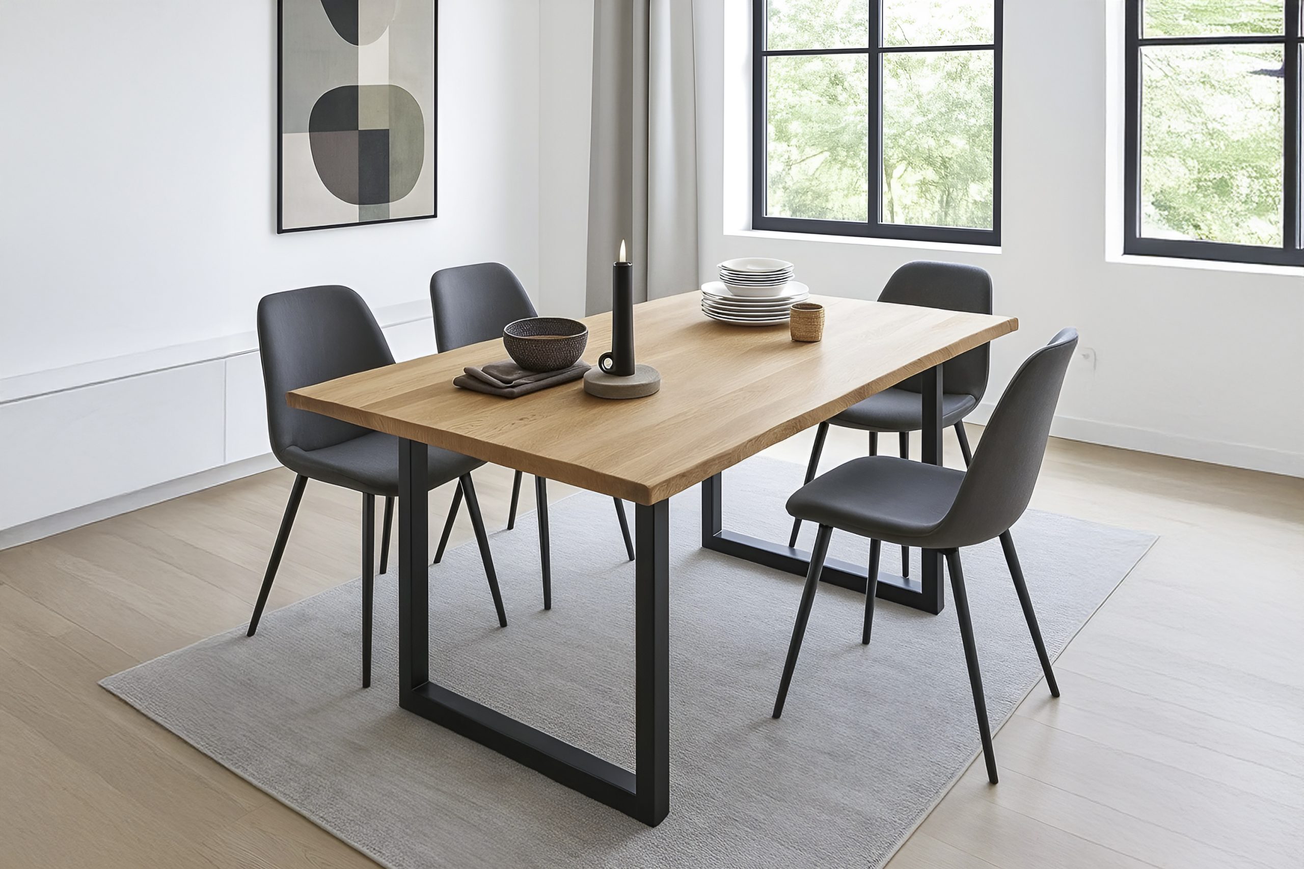 Esstisch Baumkante 160 x 85 cm Wildeiche U-Gestell schwarz SERRA – Bild 4