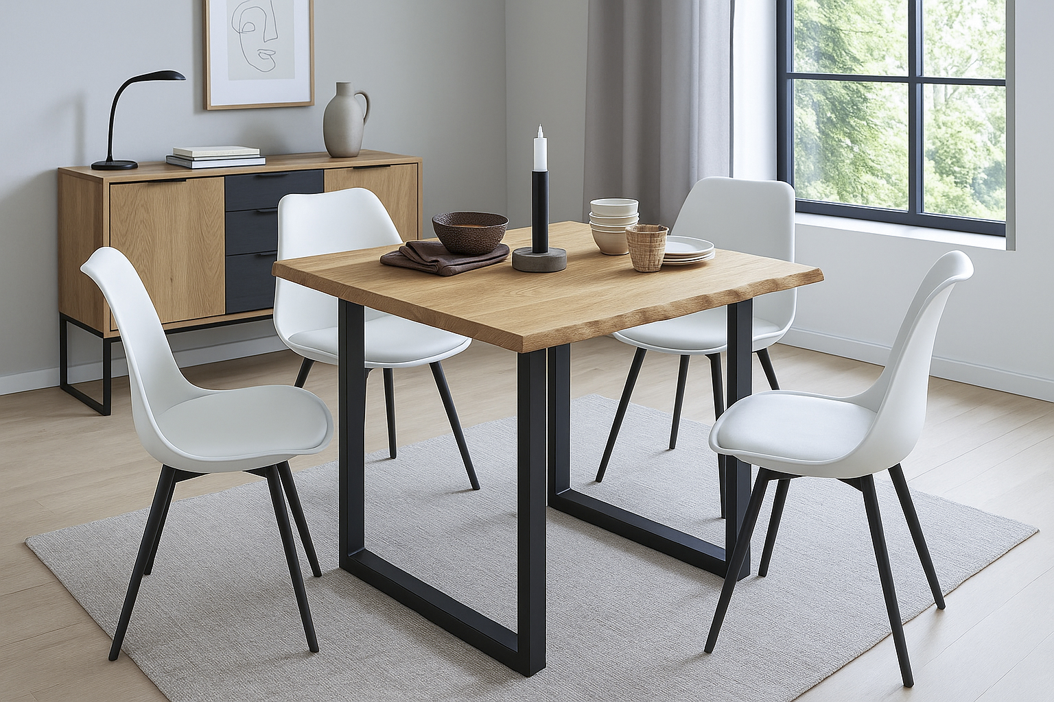 Esstisch Baumkante 80 x 80 cm Wildeiche U-Gestell schwarz SERRA – Bild 4