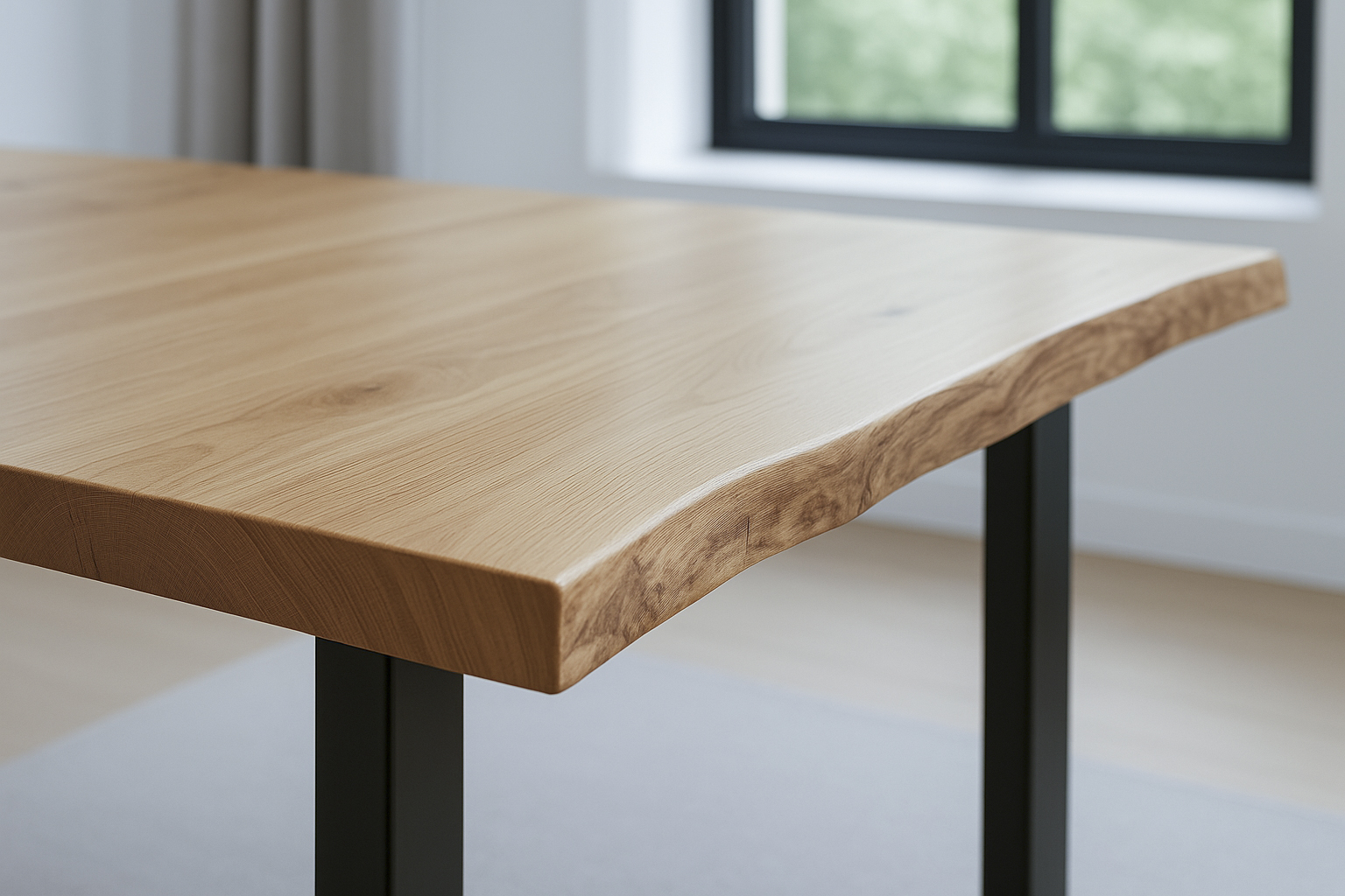 Esstisch Baumkante 90 x 90 cm Wildeiche U-Gestell schwarz SERRA – Bild 5