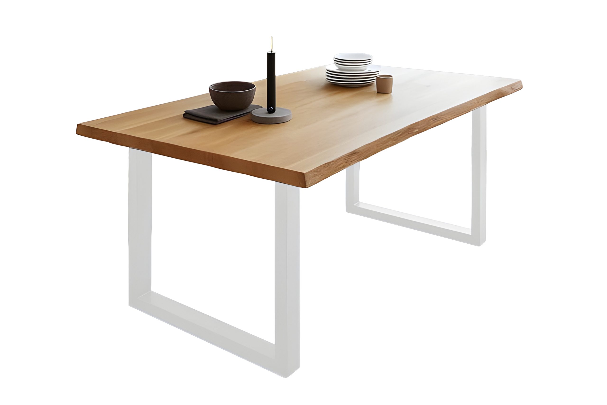 Esstisch Baumkante 160 x 85 cm Wildeiche U-Gestell weiß SERRA – Bild 2