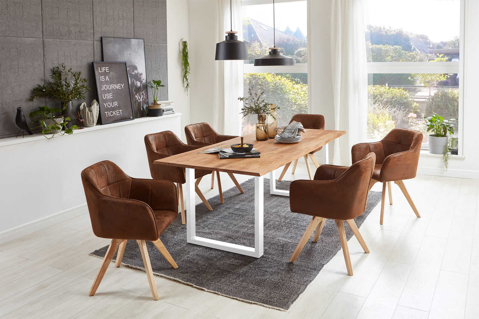 Esstisch Baumkante 220 x 100 cm Wildeiche U-Gestell weiß SERRA – Bild 4