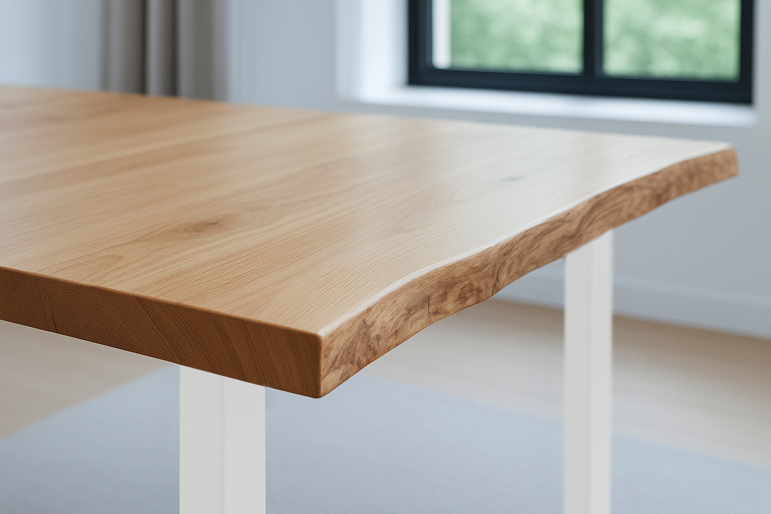 Esstisch Baumkante 90 x 90 cm Wildeiche U-Gestell weiß SERRA – Bild 5