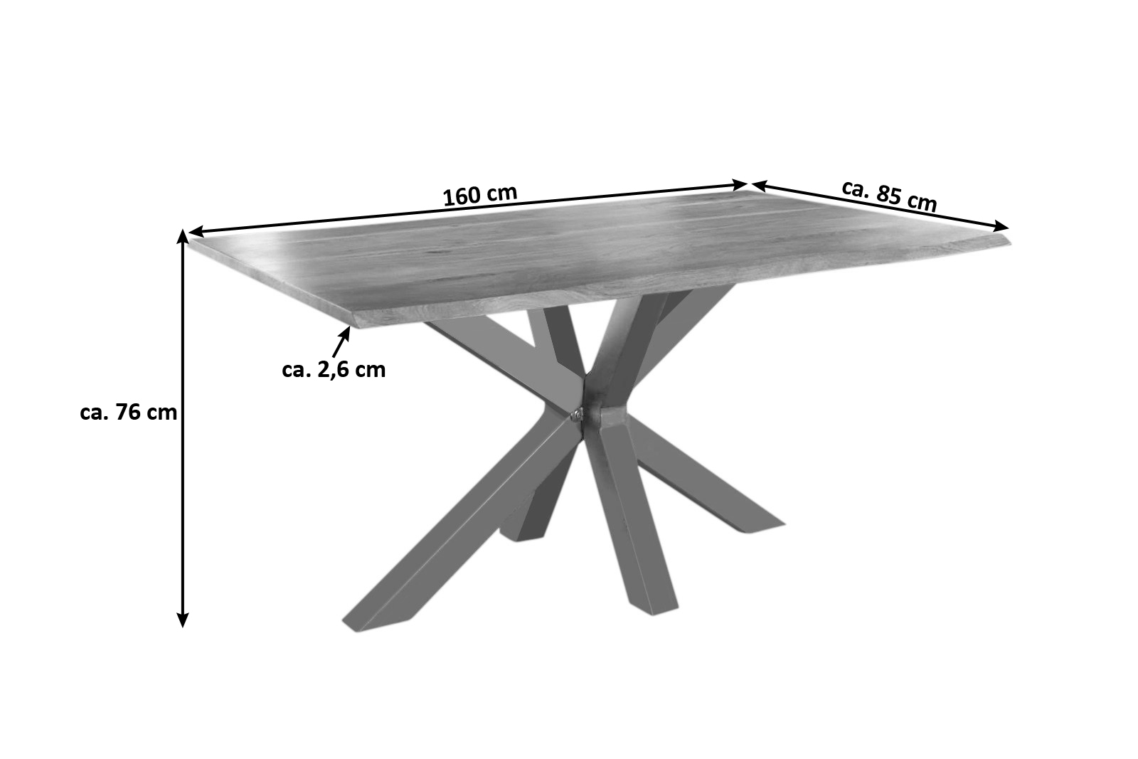 Esstisch Baumkante massiv Akazie natur 160 x 85 Spider-Gestell silber SPYRO – Bild 3