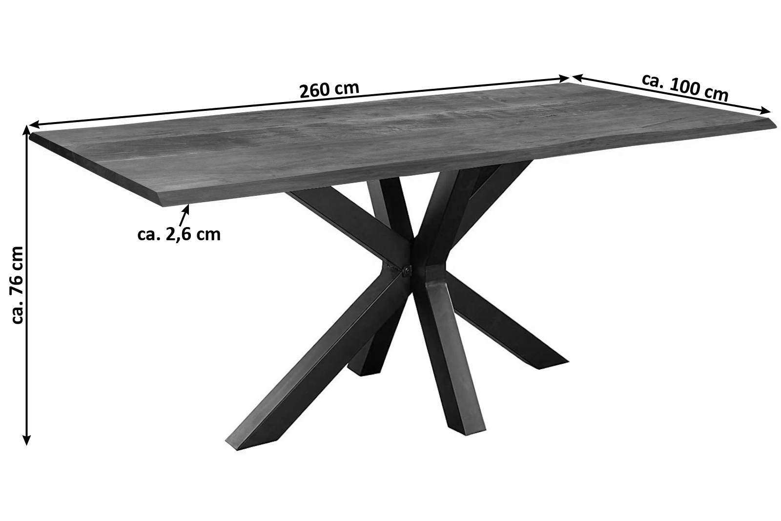 Esstisch Baumkante massiv Akazie nussbaum 260 x 100 Spider-Gestell schwarz SPYRO – Bild 3