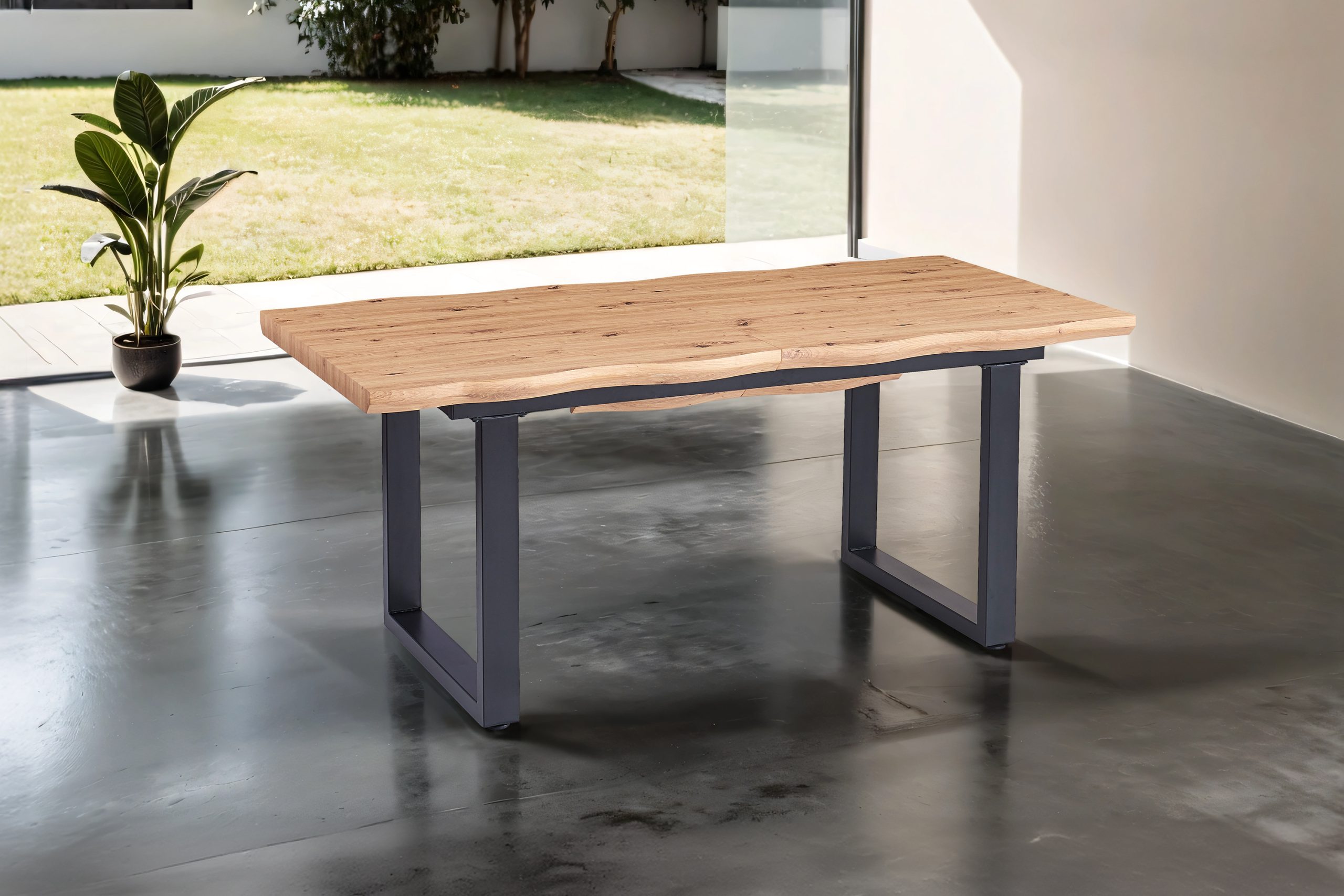 Esszimmertisch Baumkante eichenfarben 180(260) x 90 schwarz U-Gestell SWAN – Bild 4