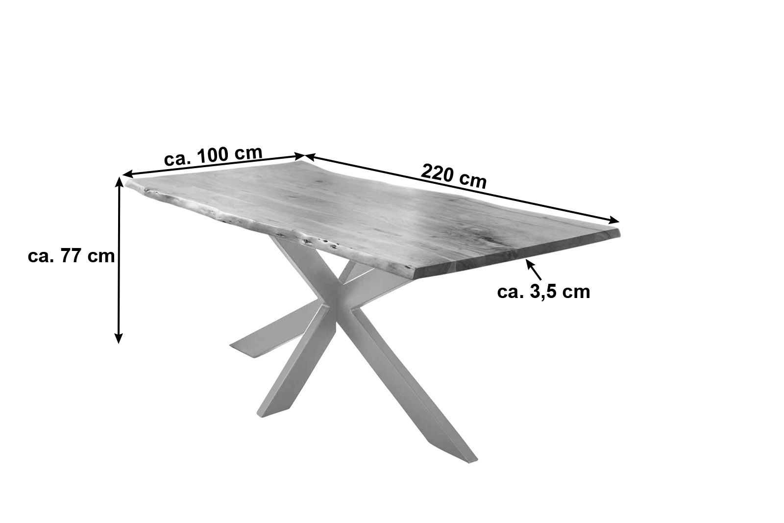 Esstisch Baumkante Akazie Natur 220 x 100 cm silber TABEA – Bild 2