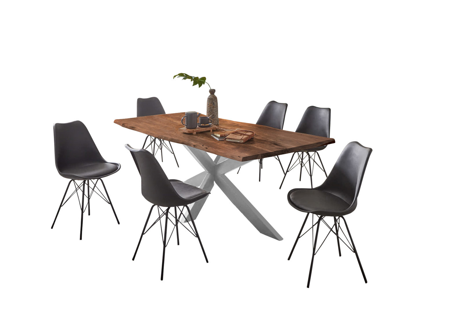 Esstisch Baumkante Akazie Nussbaum 240 x 100 cm silber TABEA – Bild 6