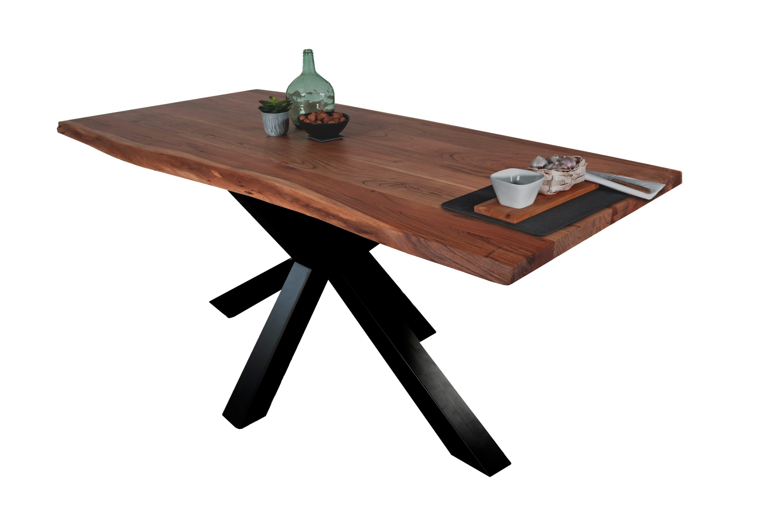 Esstisch Baumkante Akazie massiv Nussbaum 260 x 100 cm Spider-Gestell schwarz TIM – Bild 2