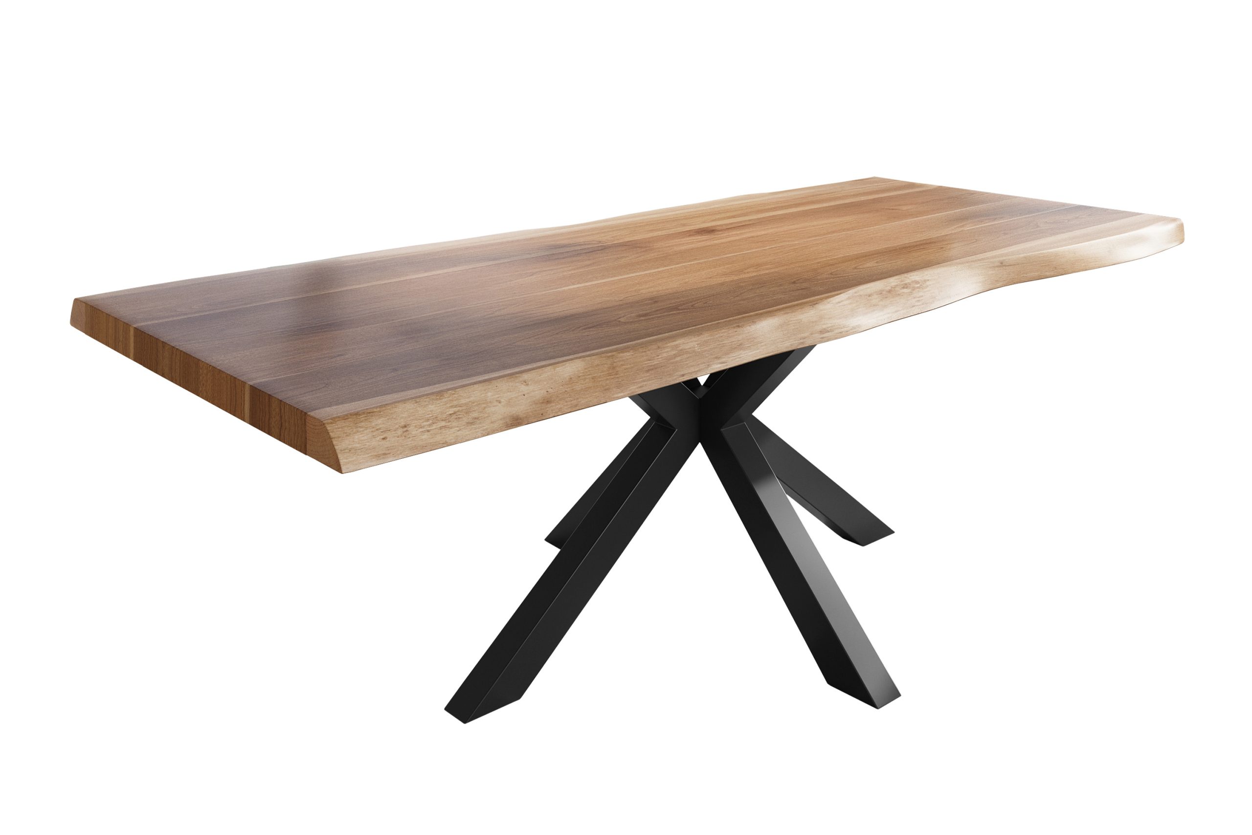 Baumkantentisch 200 x 110 cm Esstisch massiv Akazie Natur Spider-Gestell Schwarz TITAN – Bild 3