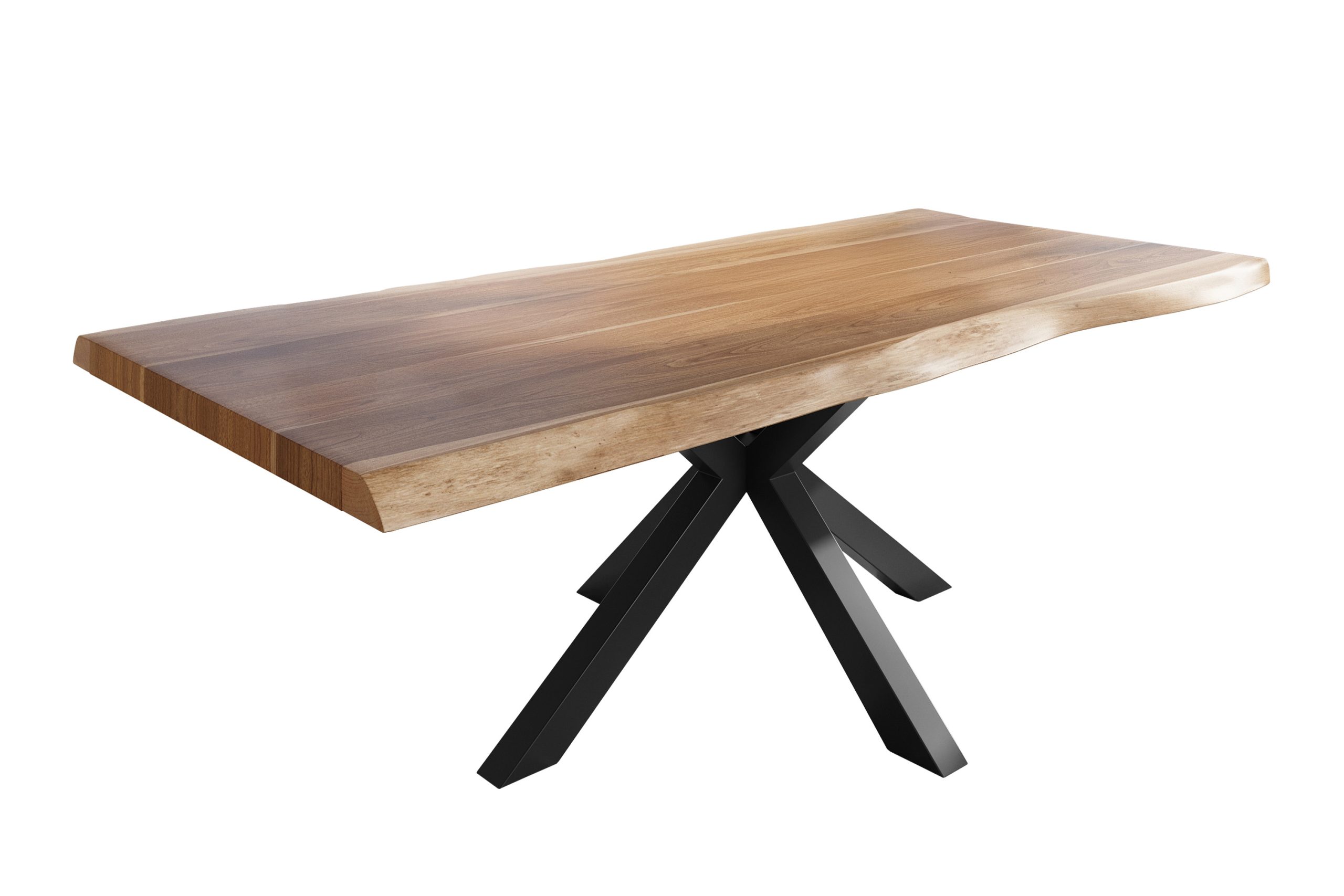Baumkantentisch 240 x 120 cm Esstisch massiv Akazie Natur Spider-Gestell Schwarz TITAN – Bild 3