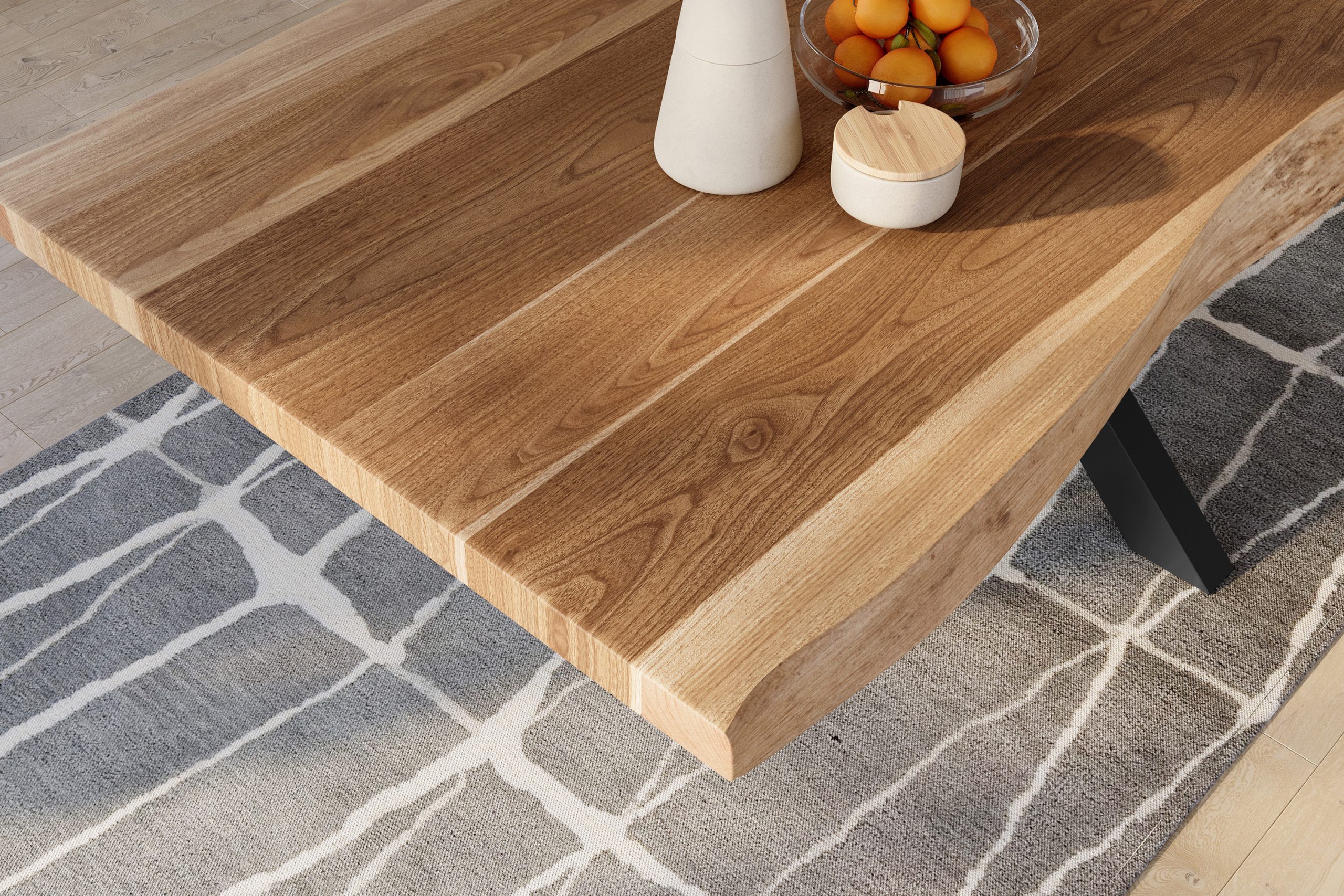 Baumkantentisch 240 x 120 cm Esstisch massiv Akazie Natur Spider-Gestell Schwarz TITAN – Bild 6