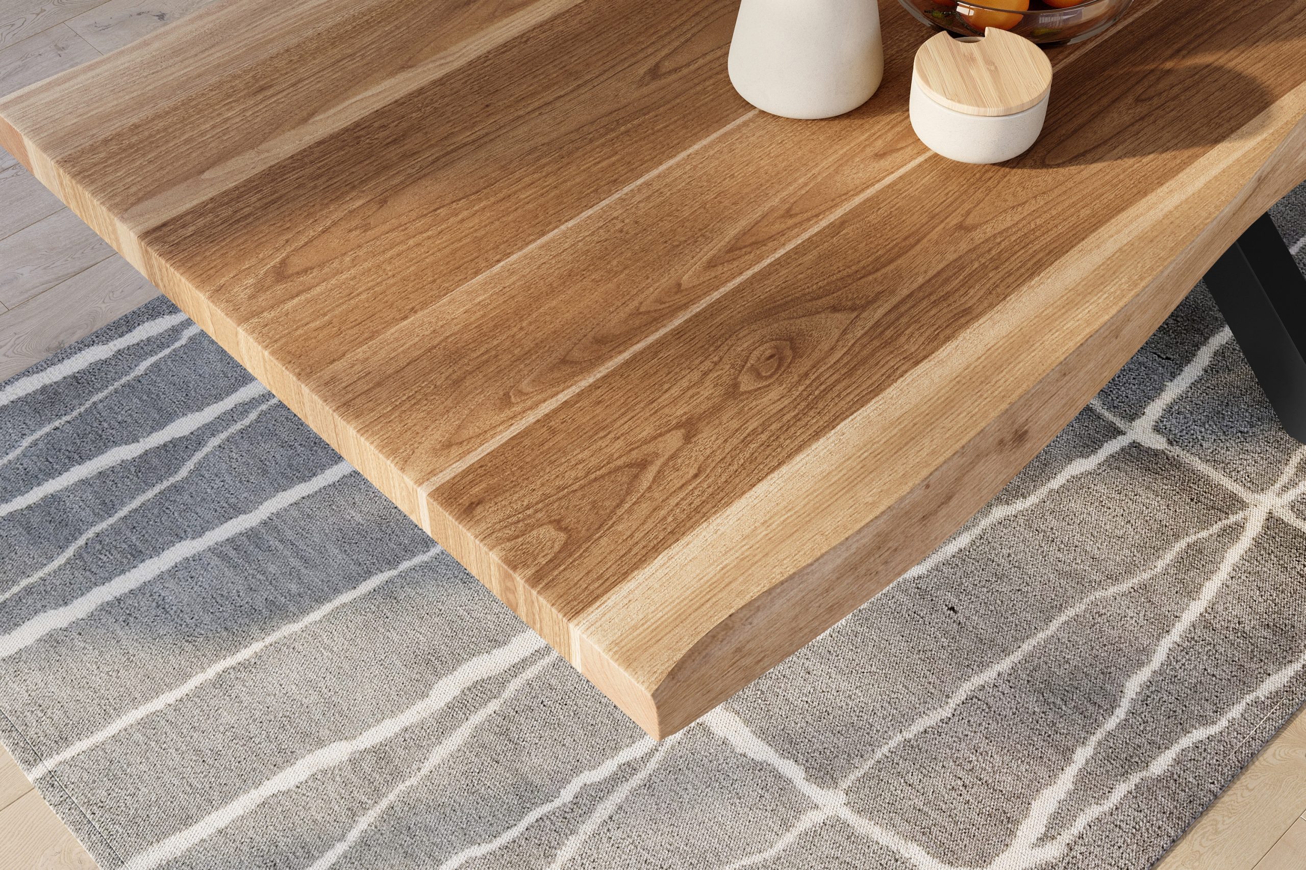 Baumkantentisch 260 x 120 cm Esstisch massiv Akazie Natur Spider-Gestell Schwarz TITAN – Bild 6