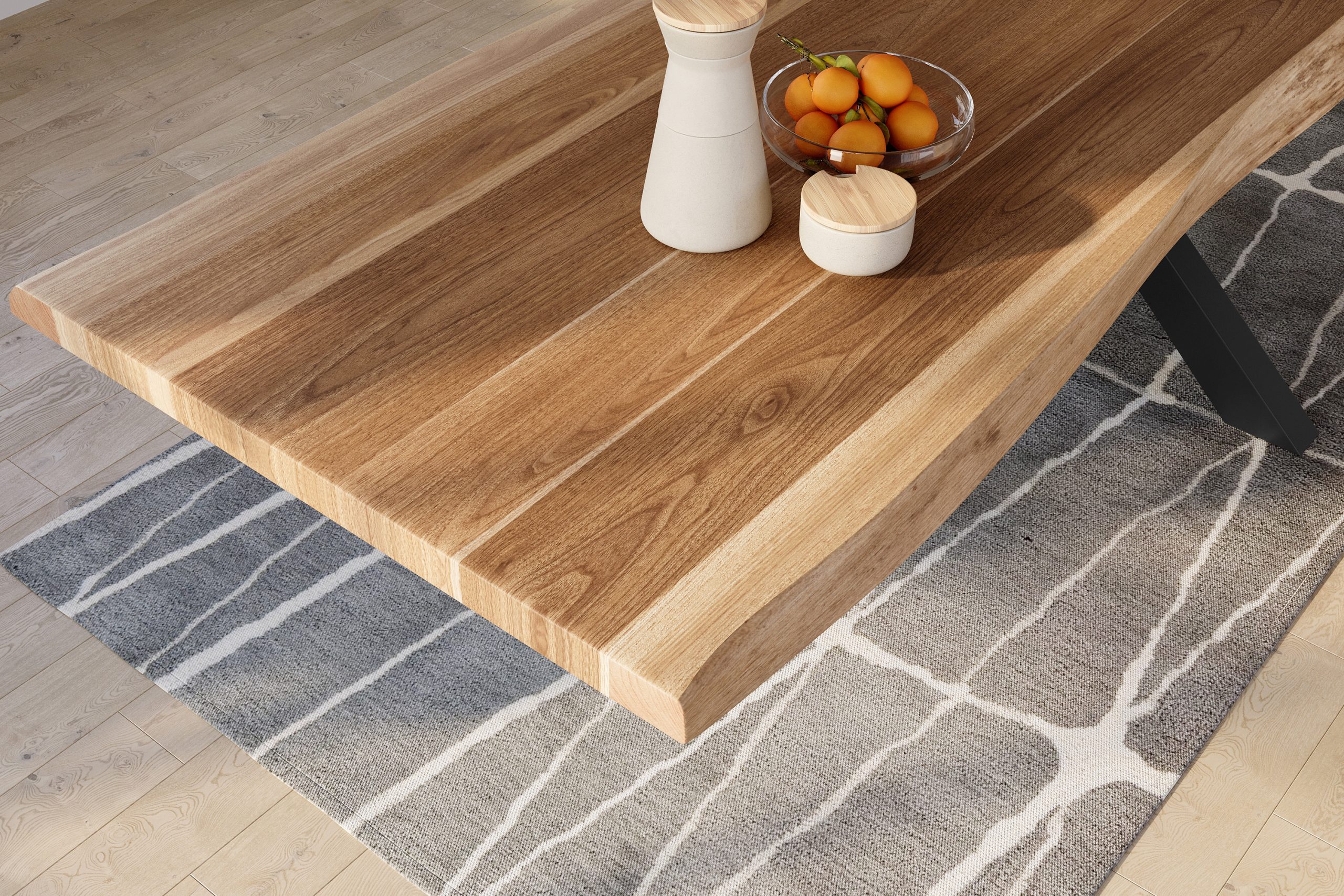 Baumkantentisch 300 x 120 cm Esstisch massiv Akazie Natur Spider-Gestell Schwarz TITAN – Bild 6