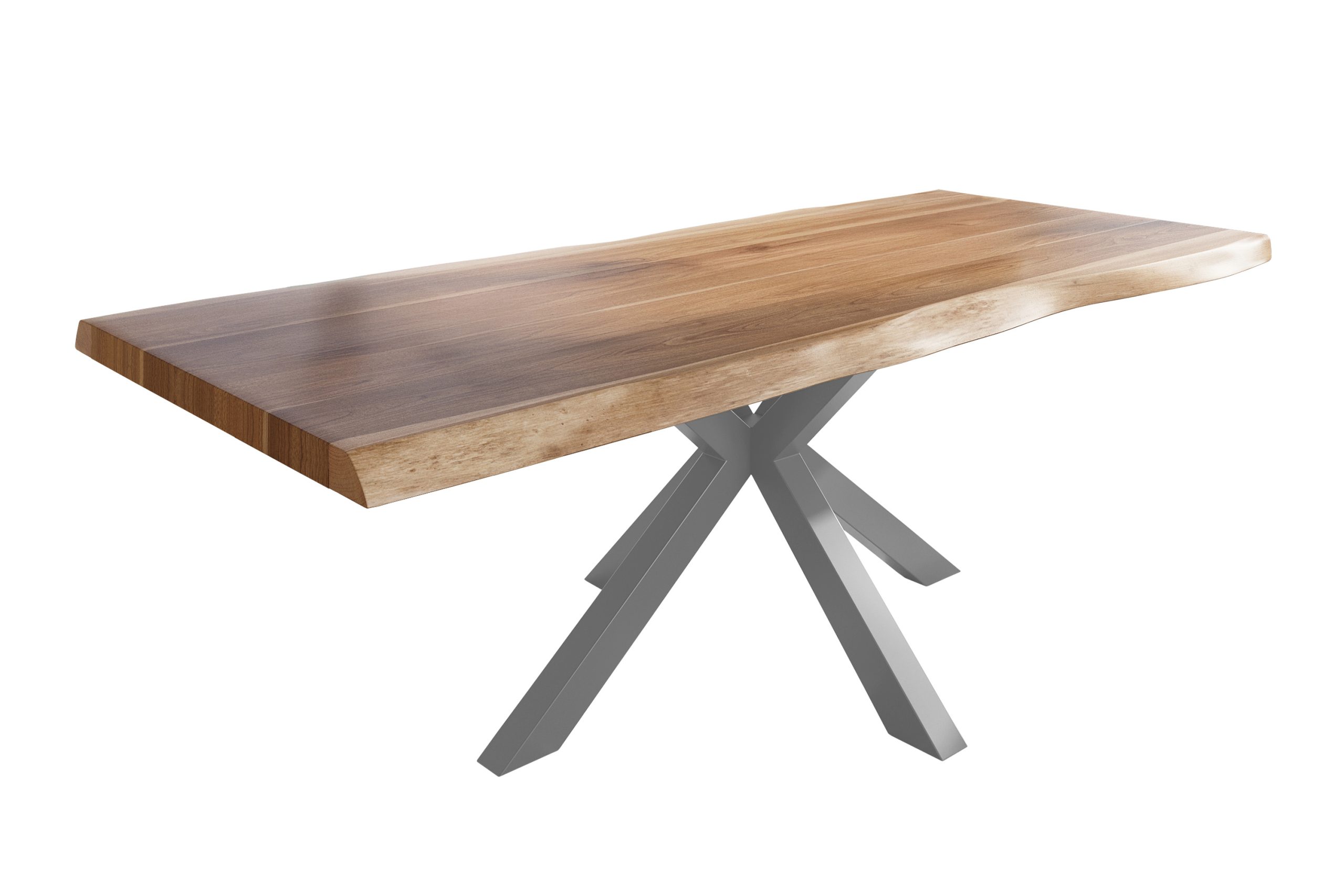 Baumkantentisch 240 x 110 cm Esstisch massiv Akazie Natur Spider-Gestell Silber TITAN – Bild 3