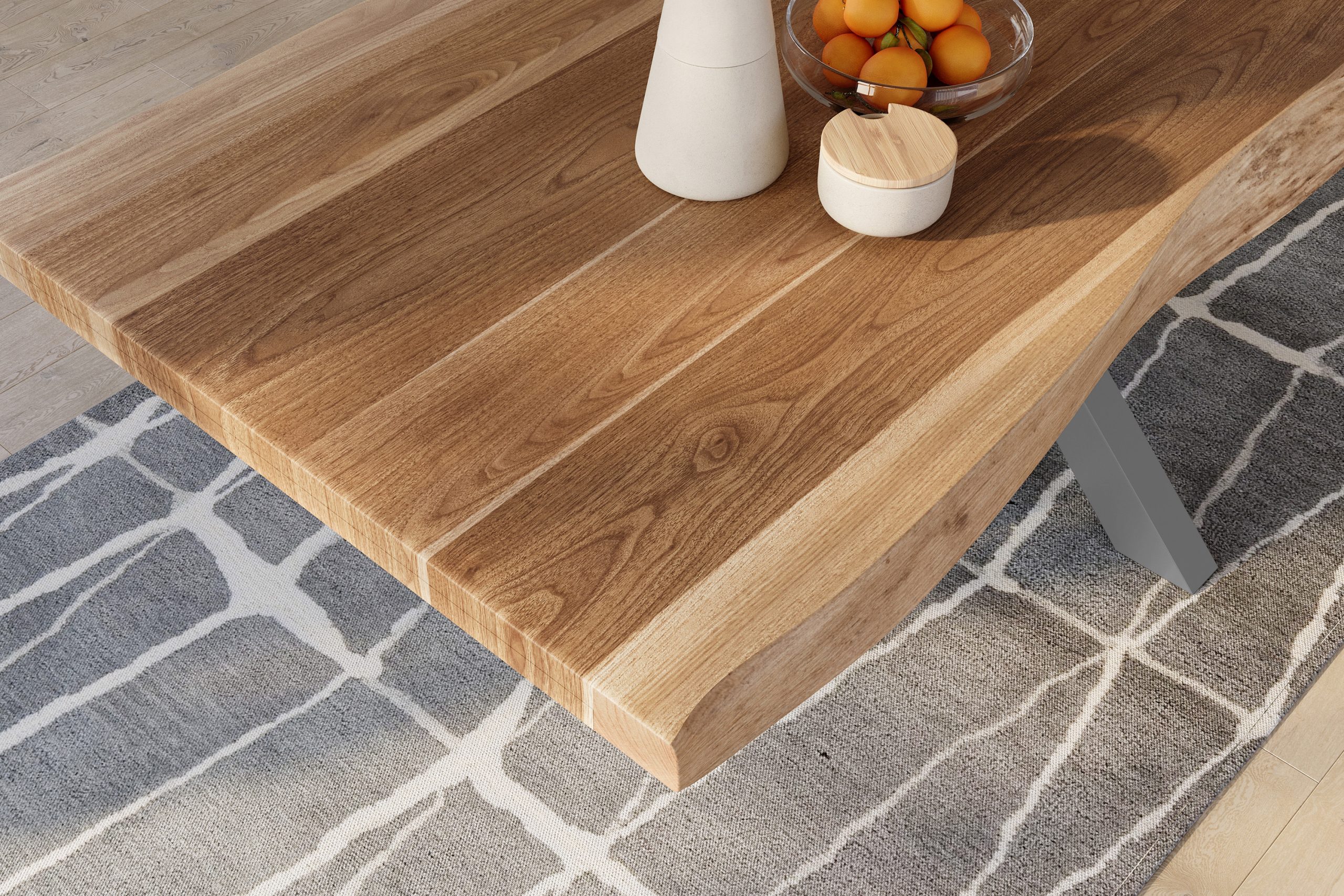 Baumkantentisch 240 x 120 cm Esstisch massiv Akazie Natur Spider-Gestell Silber TITAN – Bild 6