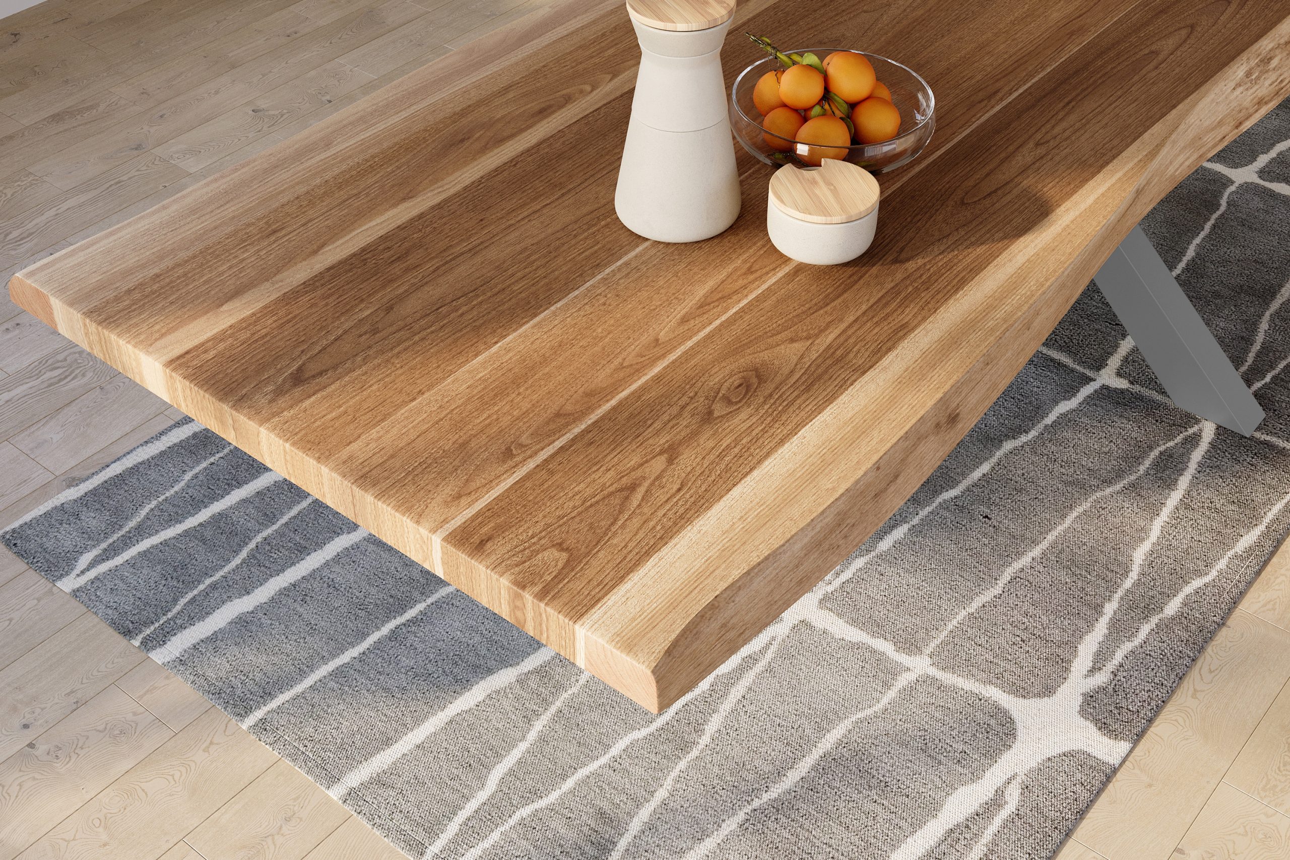 Baumkantentisch 300 x 110 cm Esstisch massiv Akazie Natur Spider-Gestell Silber TITAN – Bild 6